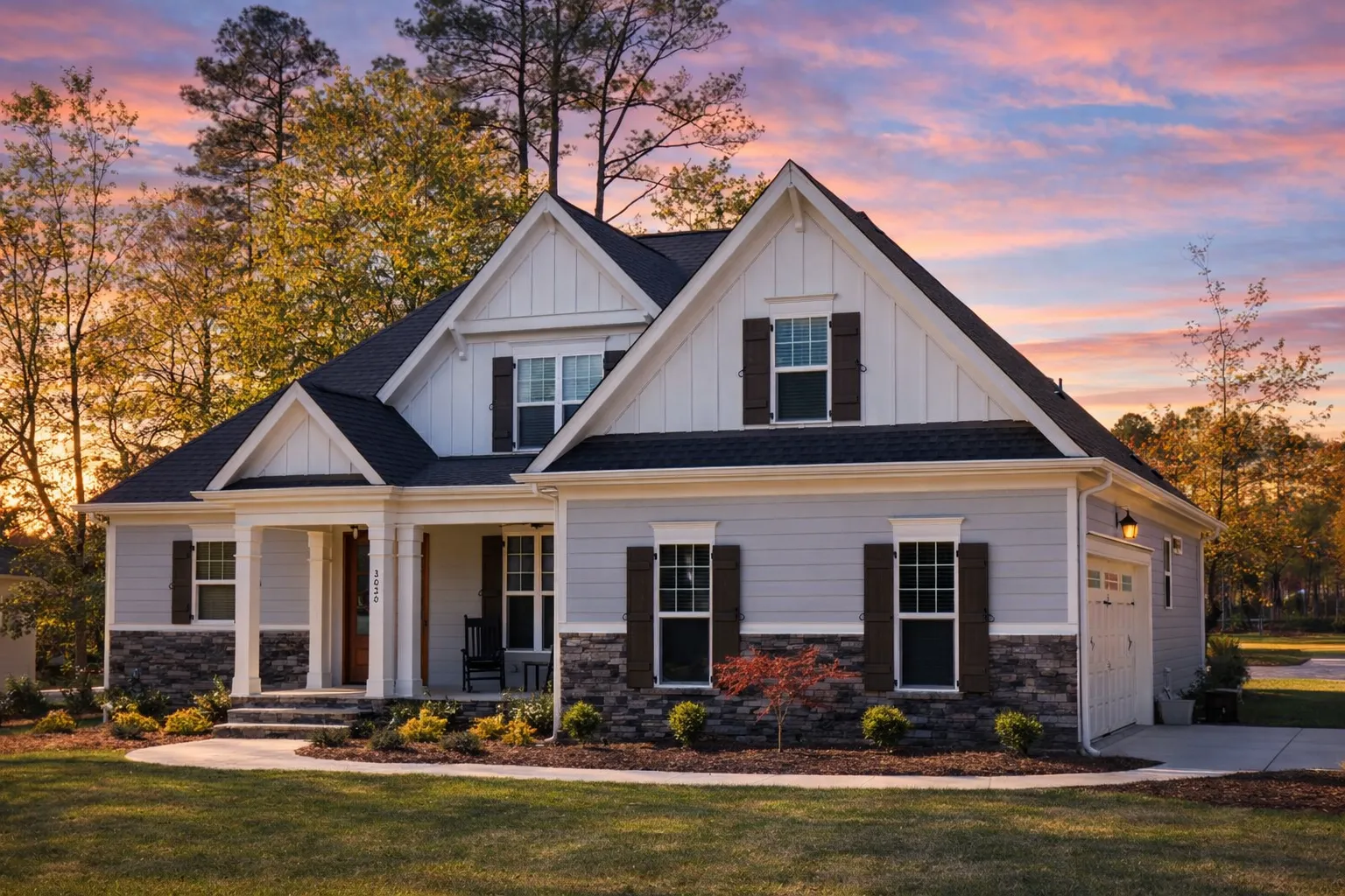 Craftsman-style home plan with stone and board-and-batten exterior