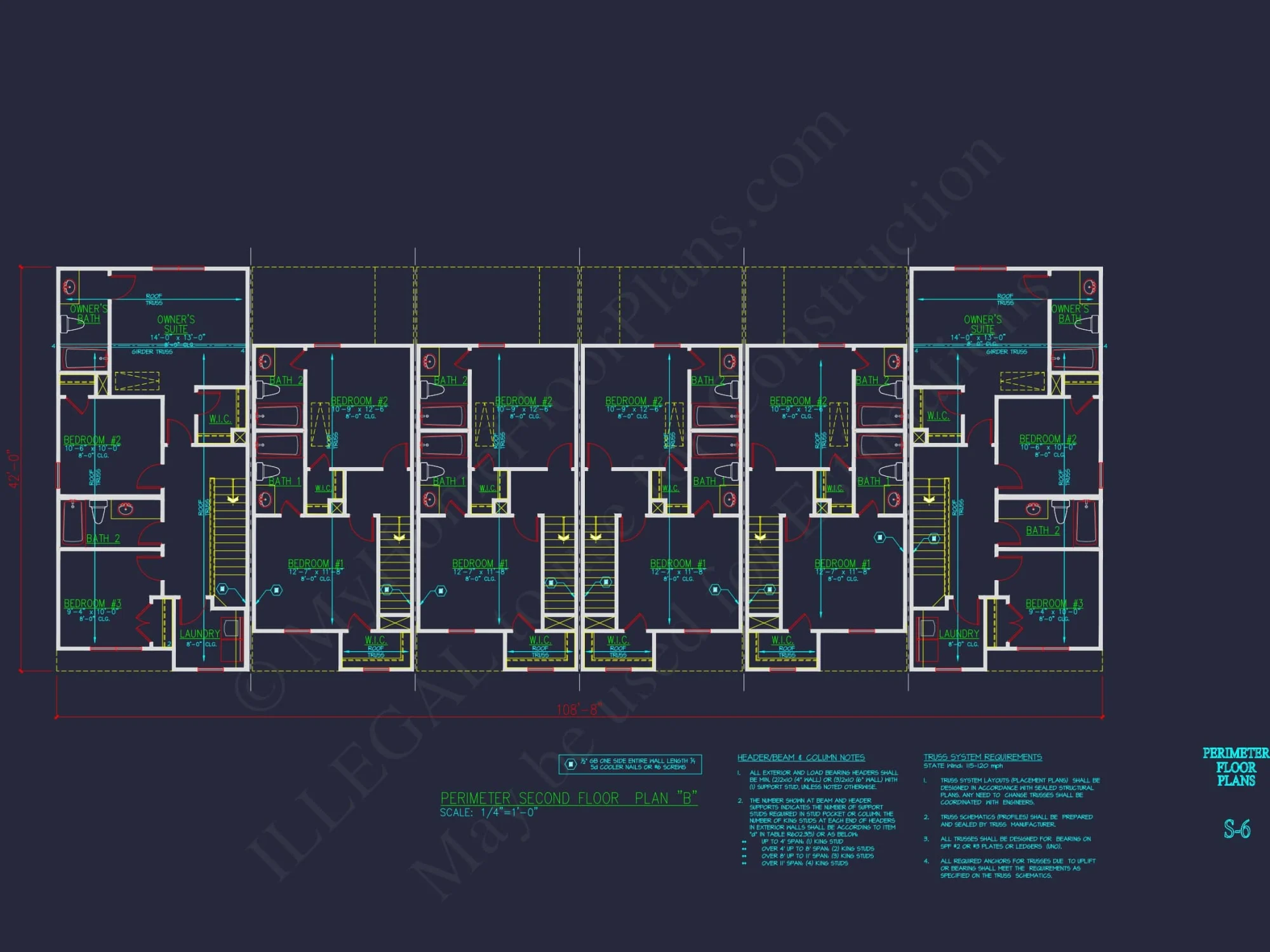 Modern Townhome Floor Plan with 6 Units and CAD Blueprints