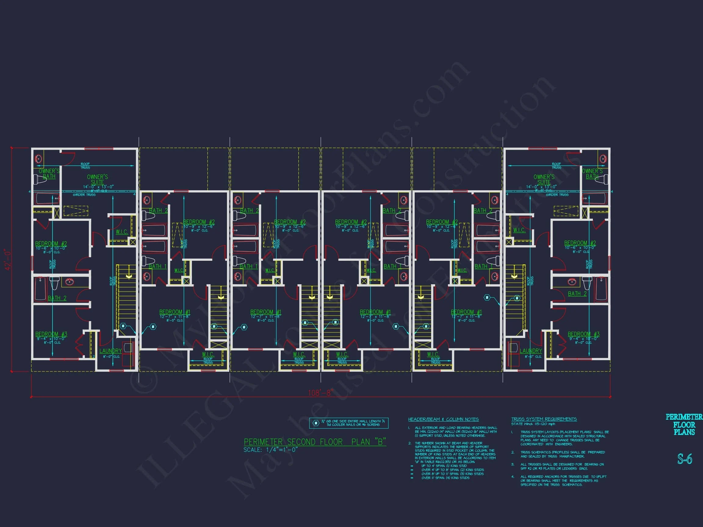 Modern Townhome Floor Plan with 6 Units and CAD Blueprints