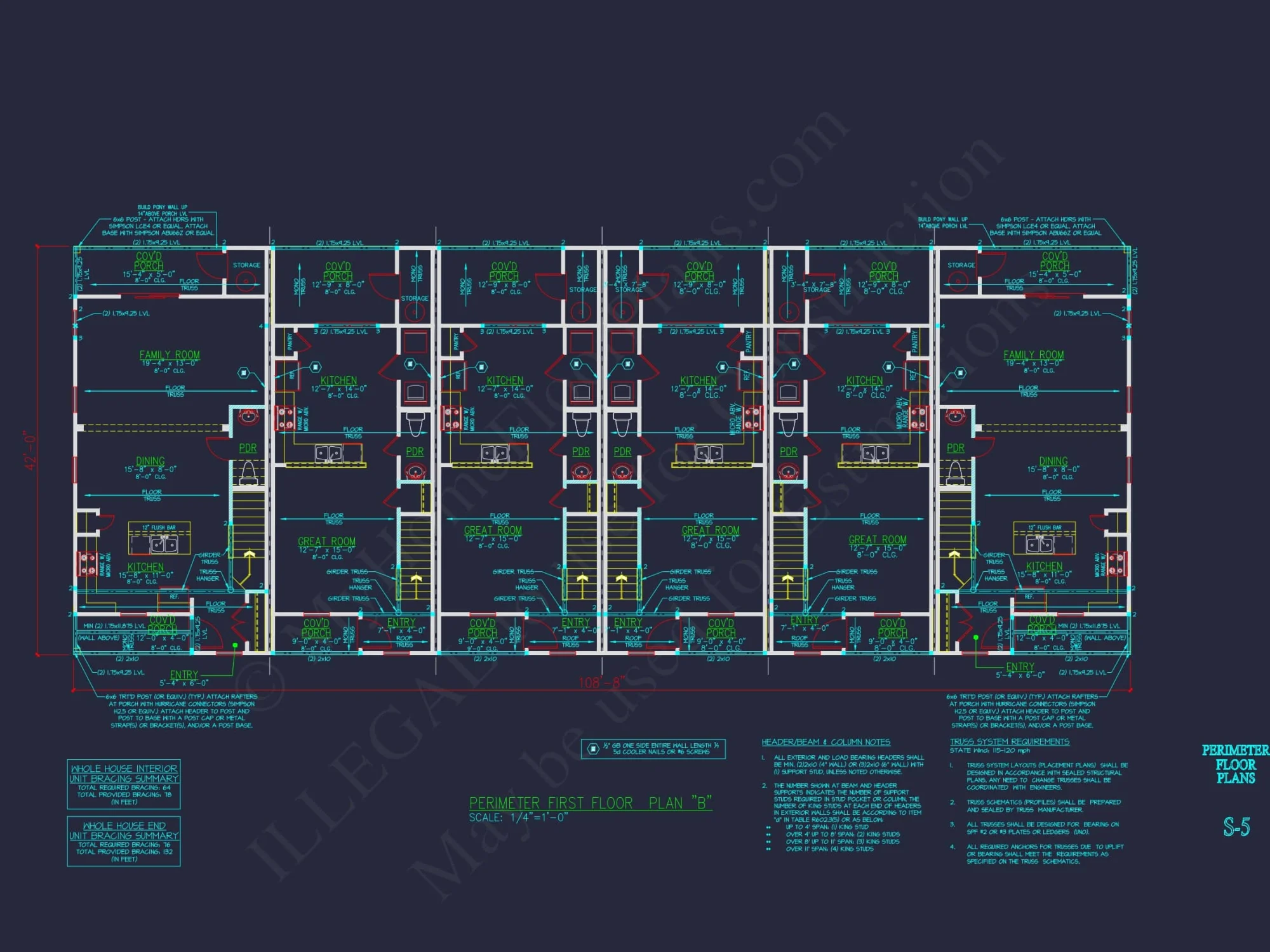 Modern Townhome Floor Plan with 6 Units and CAD Blueprints