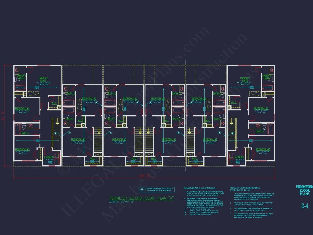 Modern Townhome Floor Plan with 6 Units and CAD Blueprints