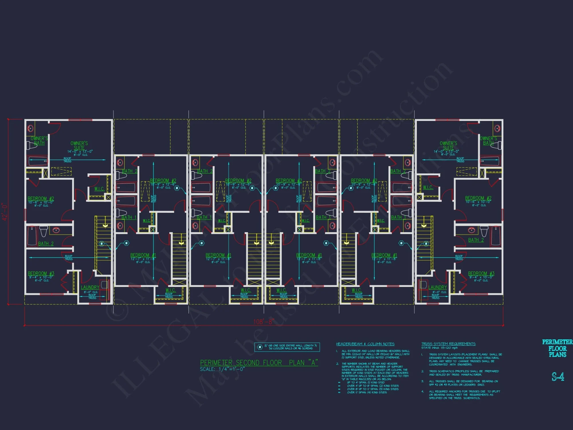 Modern Townhome Floor Plan with 6 Units and CAD Blueprints