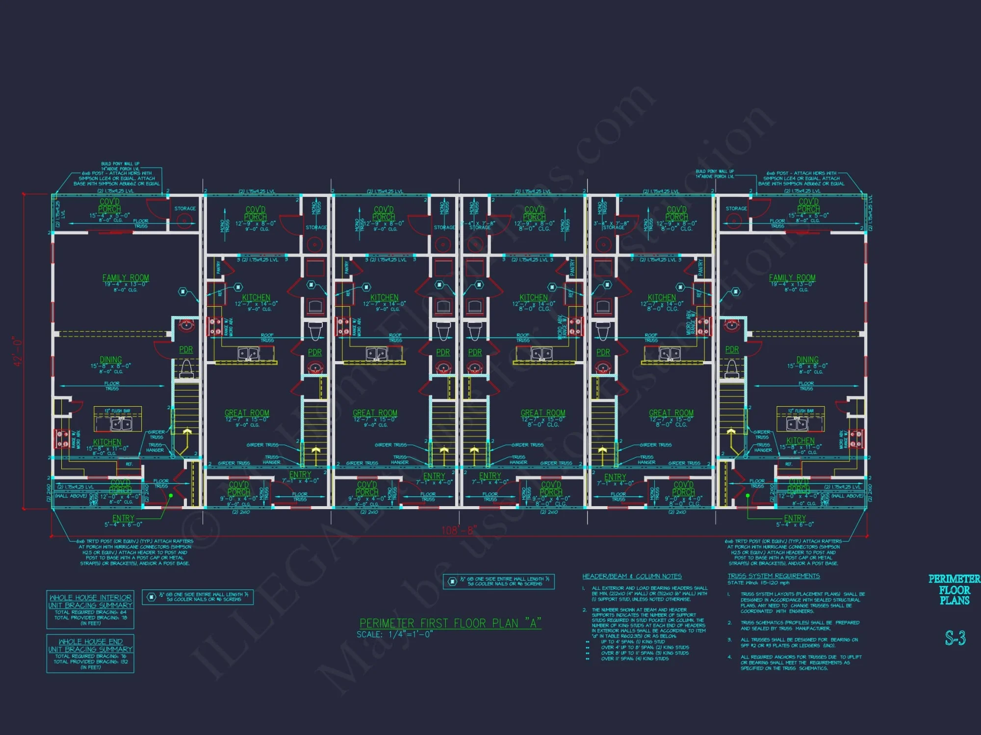 Modern Townhome Floor Plan with 6 Units and CAD Blueprints