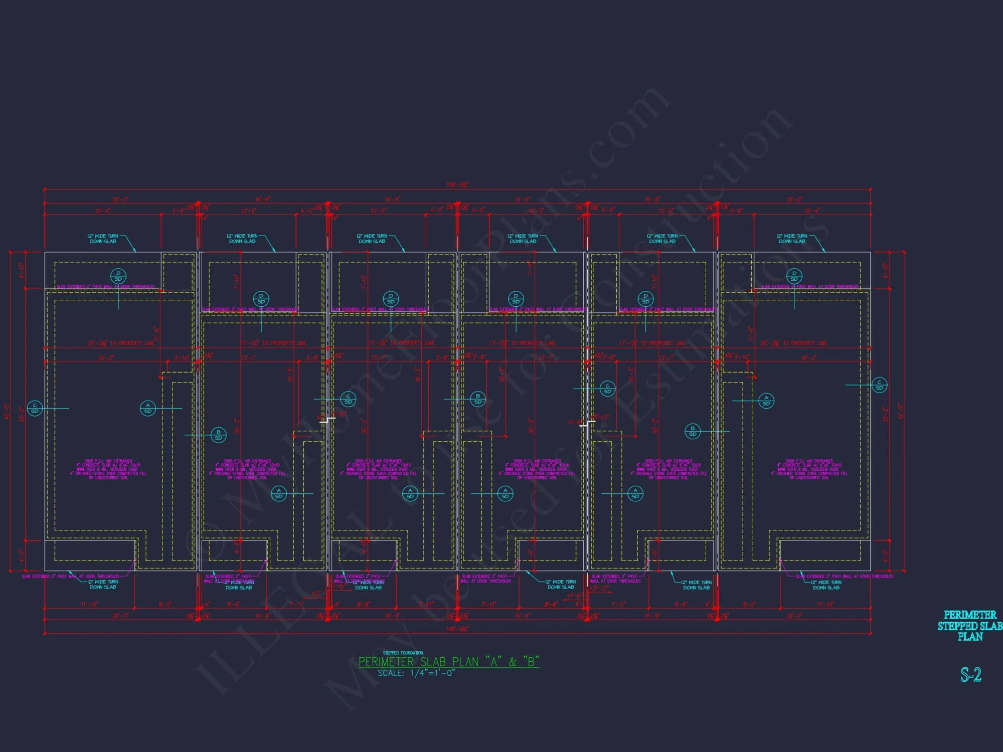 Modern Townhome Floor Plan with 6 Units and CAD Blueprints