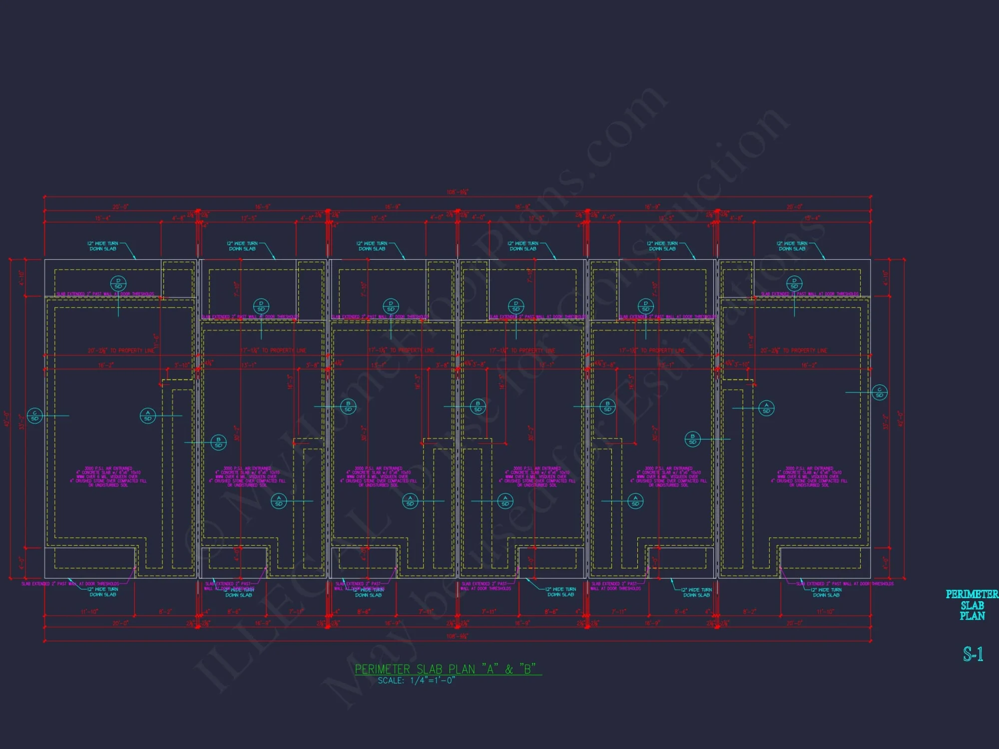 Modern Townhome Floor Plan with 6 Units and CAD Blueprints
