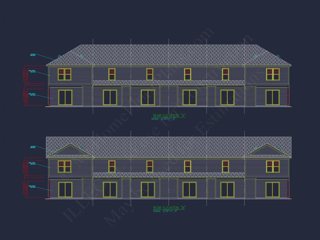 Modern Townhome Floor Plan with 6 Units and CAD Blueprints
