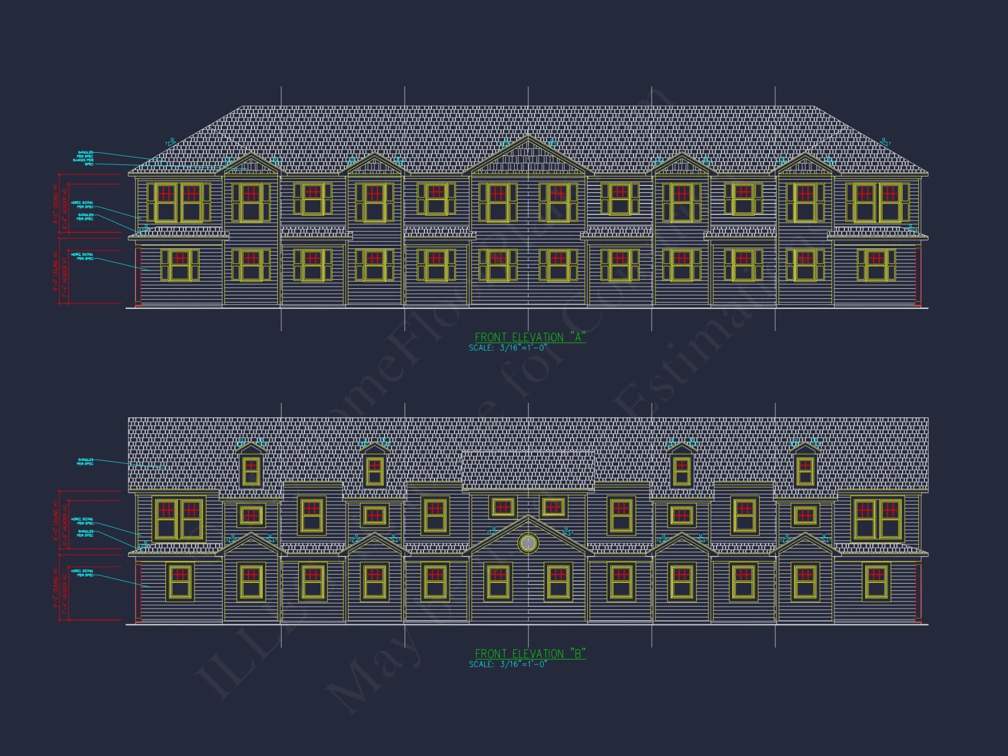 Modern Townhome Floor Plan with 6 Units and CAD Blueprints