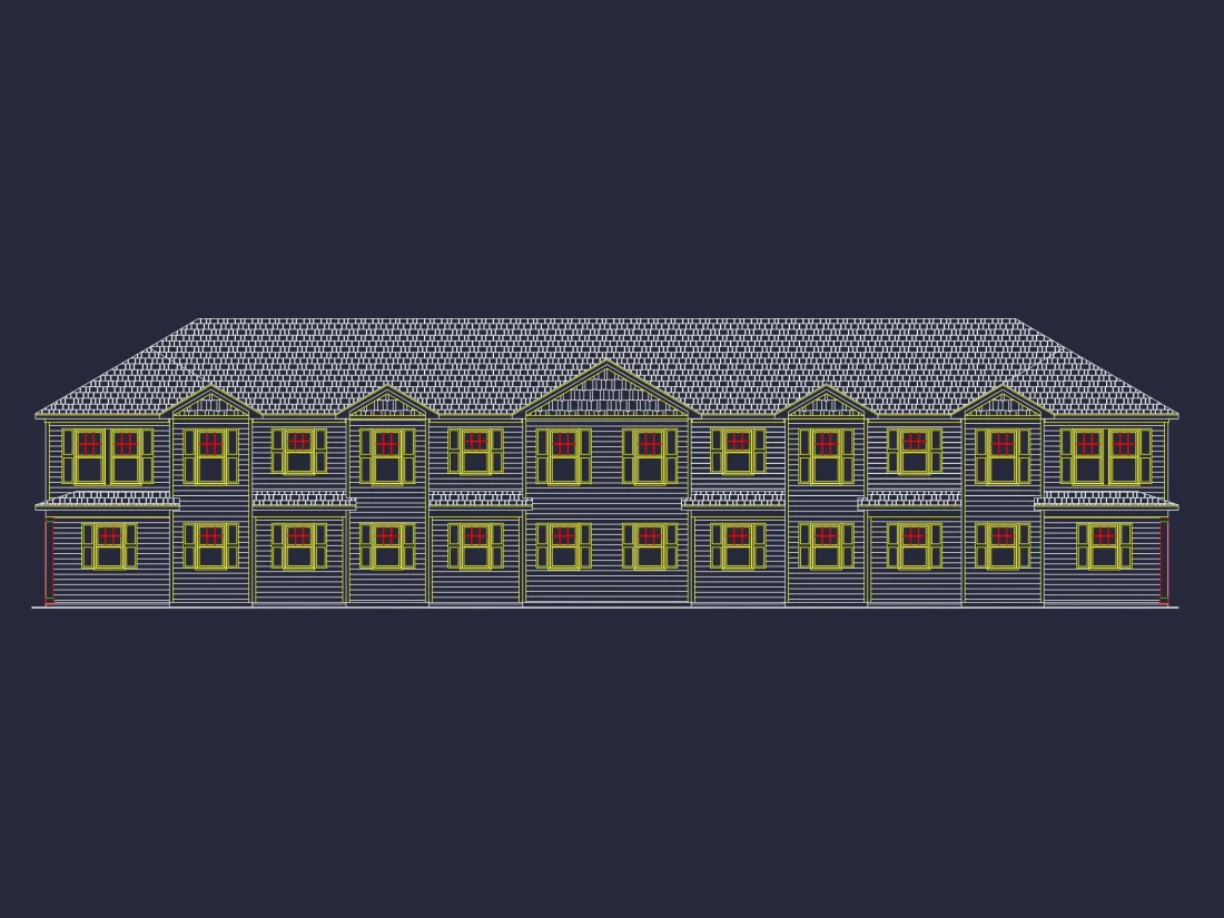 Modern Townhome Floor Plan with 6 Units and CAD Blueprints