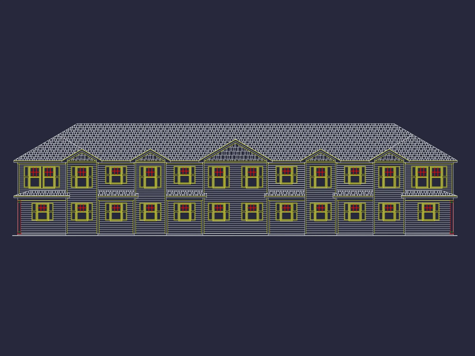 Modern Townhome Floor Plan with 6 Units and CAD Blueprints