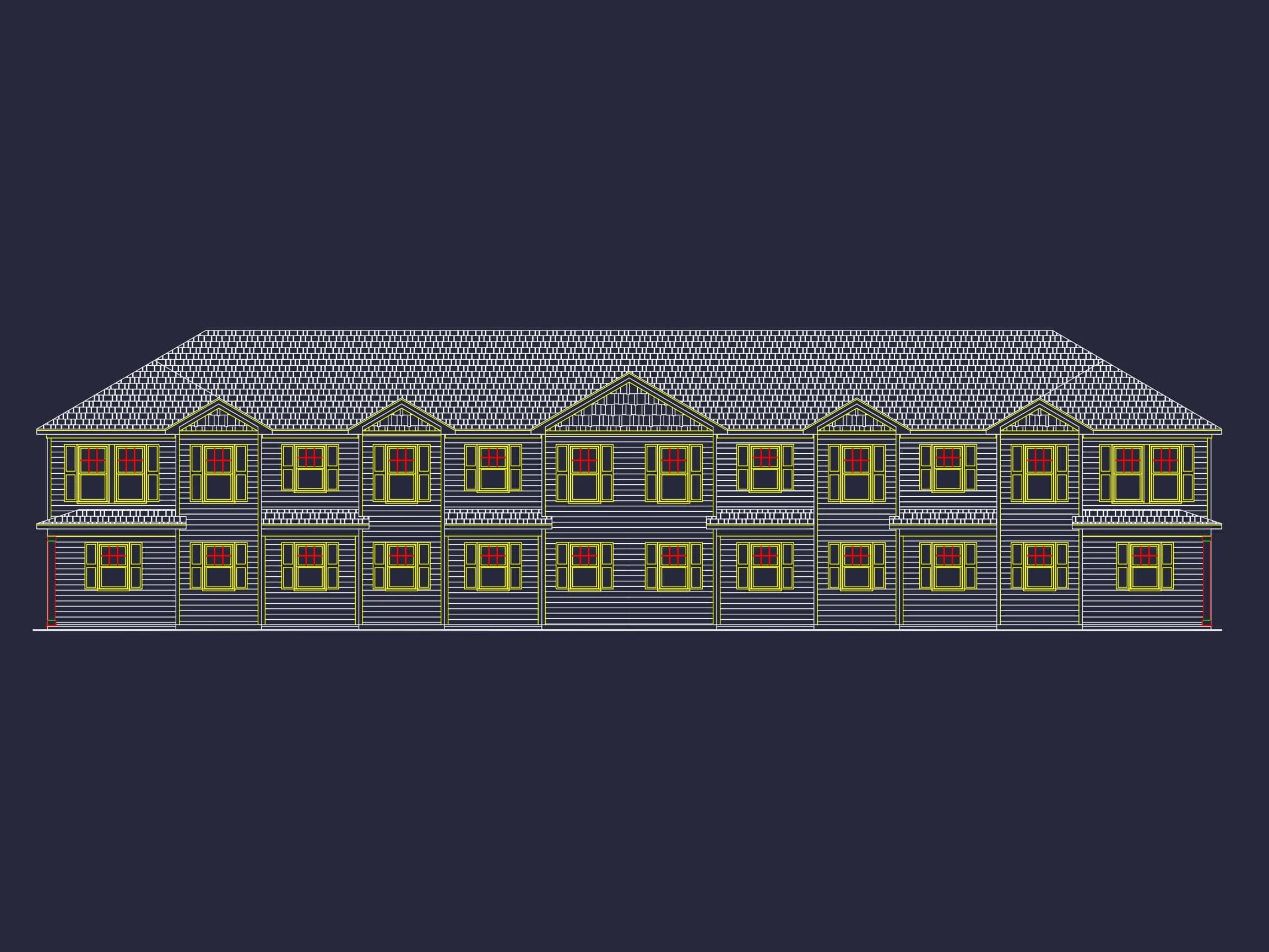 Modern Townhome Floor Plan with 6 Units and CAD Blueprints