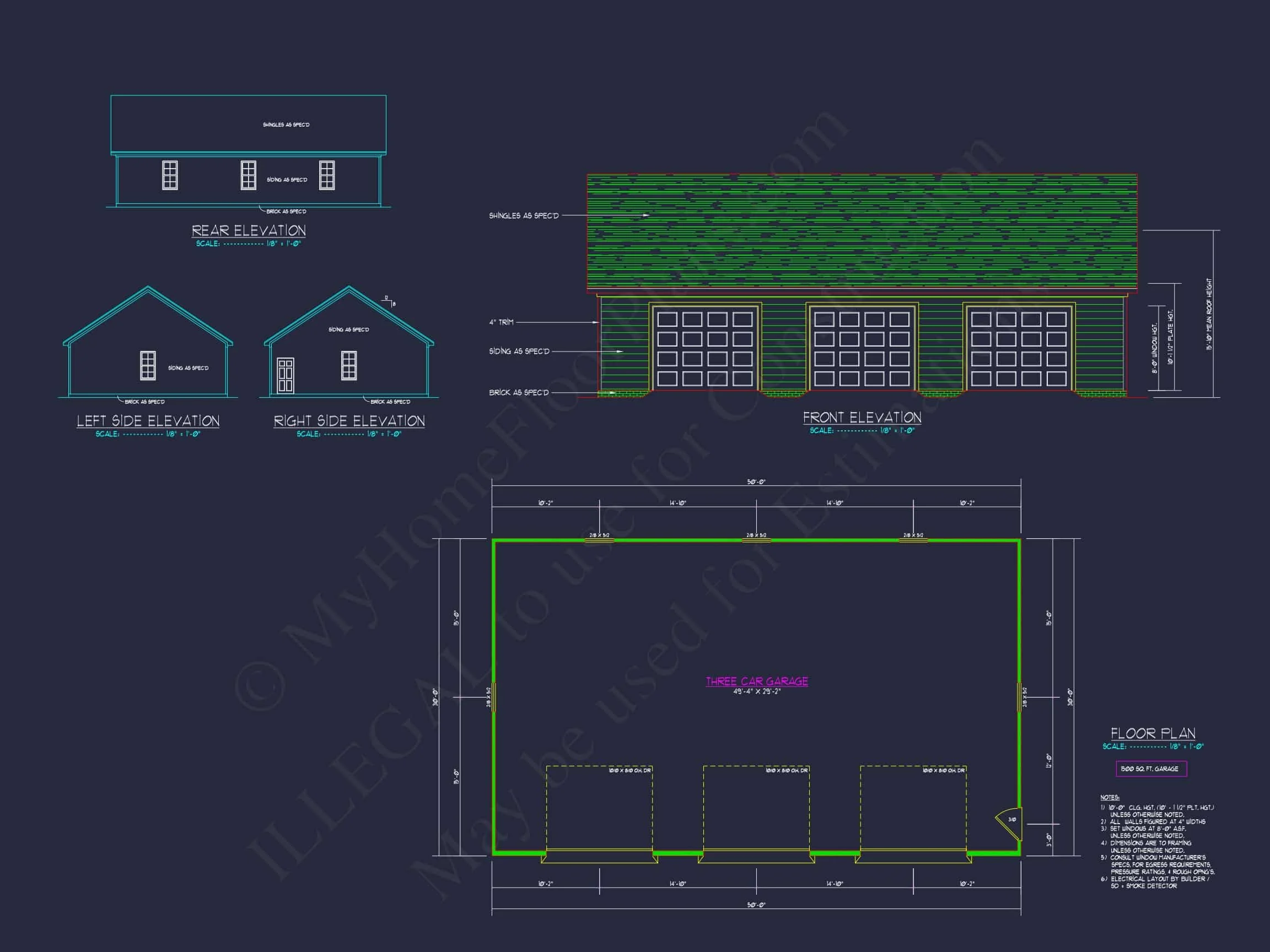 13-1468 GARAGE PLAN - 50'x30' Garage Plan with CAD and Blueprint Designs 3 Spacious 50'x30' Garage Plan with CAD Blueprint & Modern Design