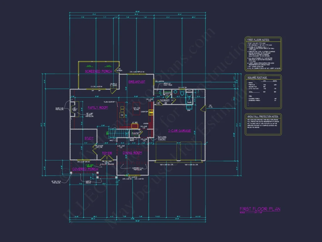 Colonial Home Plan with CAD Blueprint and Unique Designs