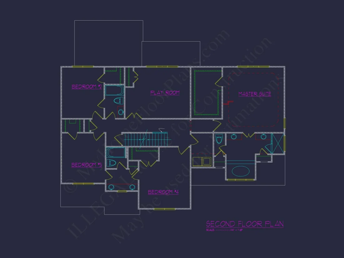 Colonial Home Plan with CAD Blueprint and Unique Designs