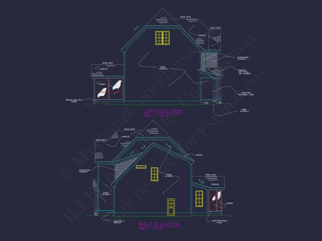 Colonial Home Plan with CAD Blueprint and Unique Designs