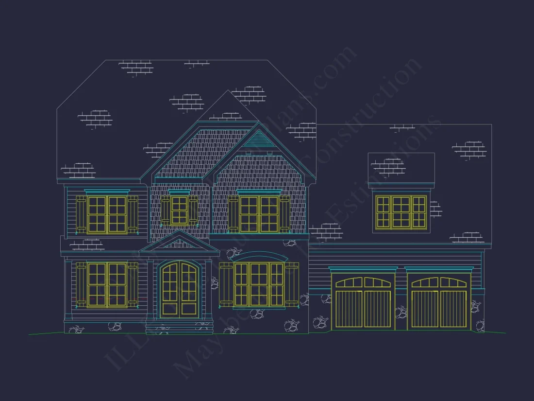 Colonial Home Plan with CAD Blueprint and Unique Designs