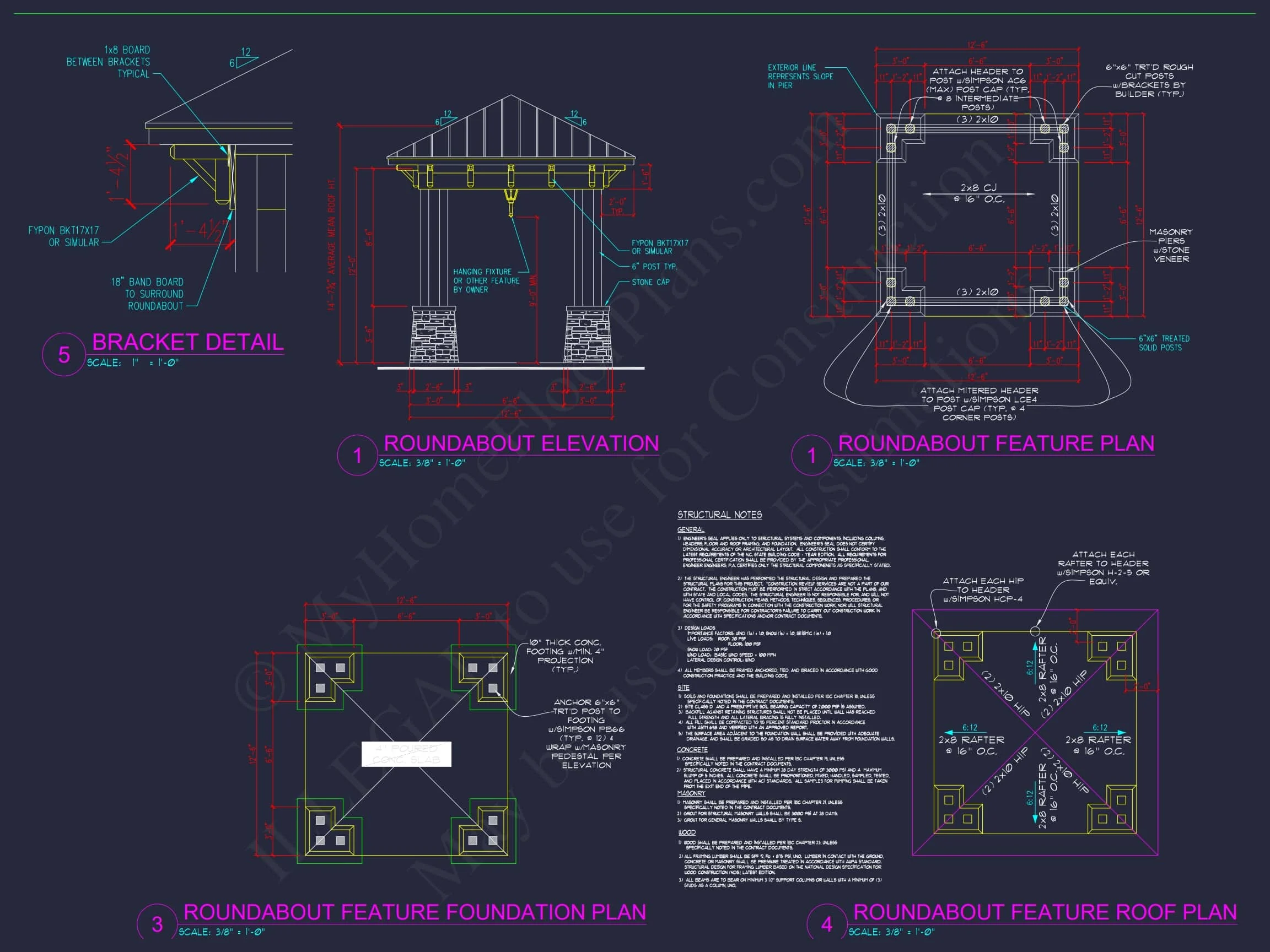 9-1008 HOUSE PLAN - House Plan Floor Plan: CAD Blueprint Architecture Designs 3 Pavilion CAD Blueprint Plan with Architectural Elevation and Structural Designs