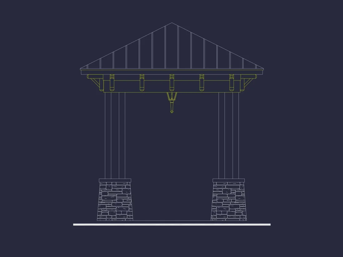 Pavilion CAD Blueprint Plan with Architectural Elevation and Structural Designs