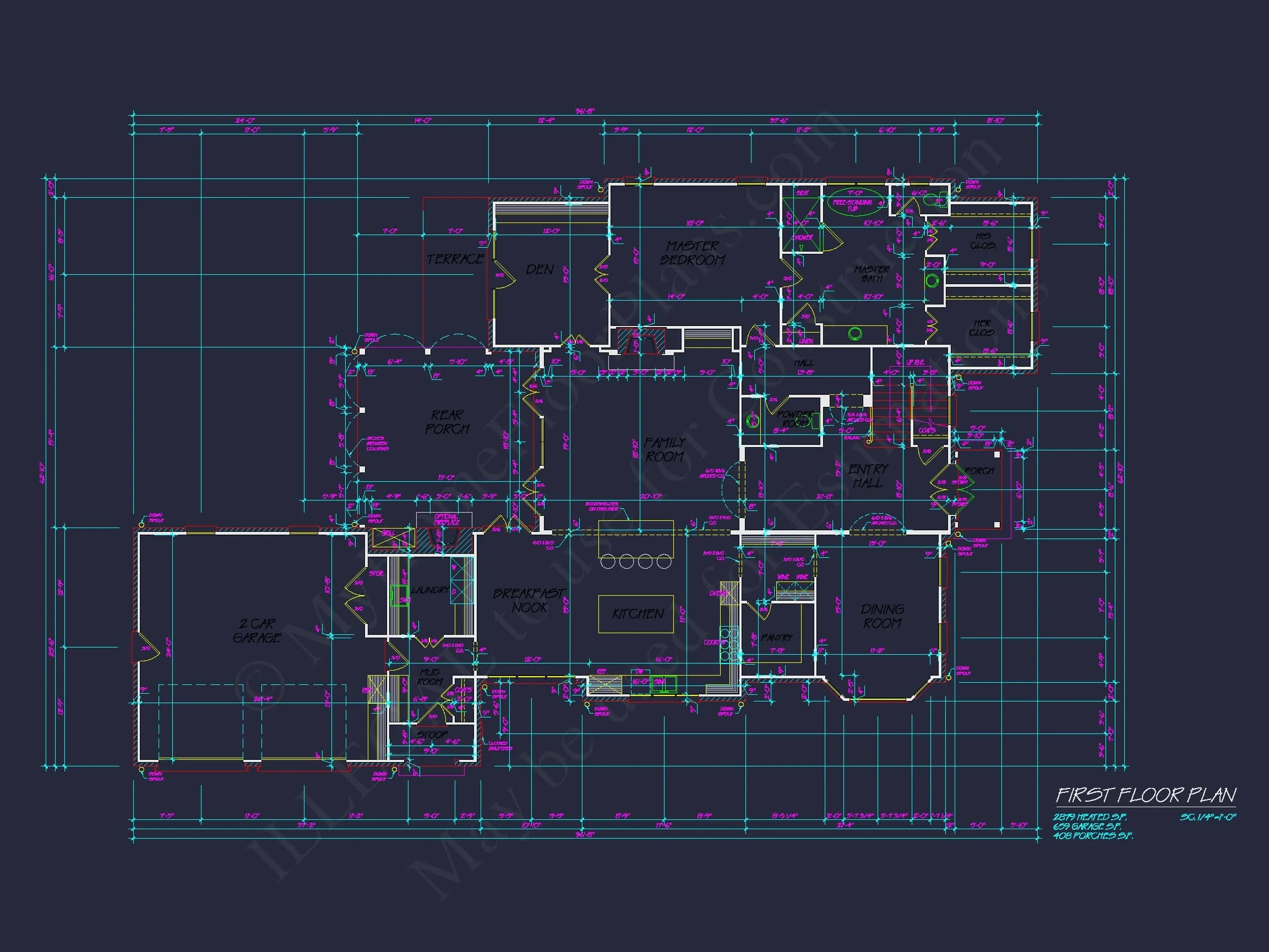 Colonial Home Floor Plan 5-Bed,4-Bath,2-Story Blueprint