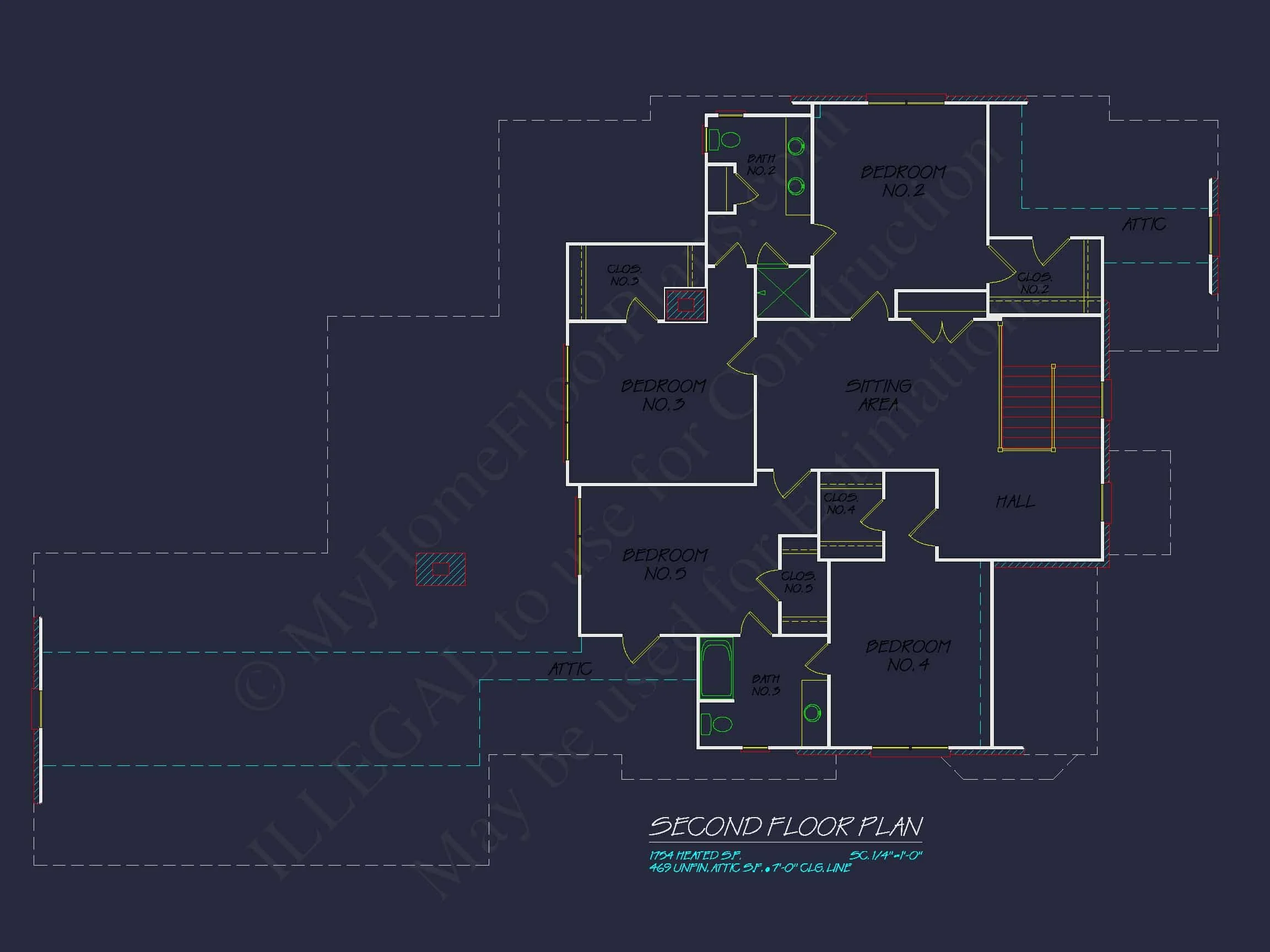 Colonial Home Floor Plan 5-Bed,4-Bath,2-Story Blueprint (2)