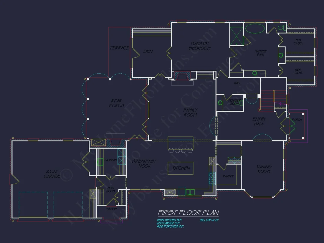 Colonial Home Floor Plan 5-Bed,4-Bath,2-Story Blueprint (2)