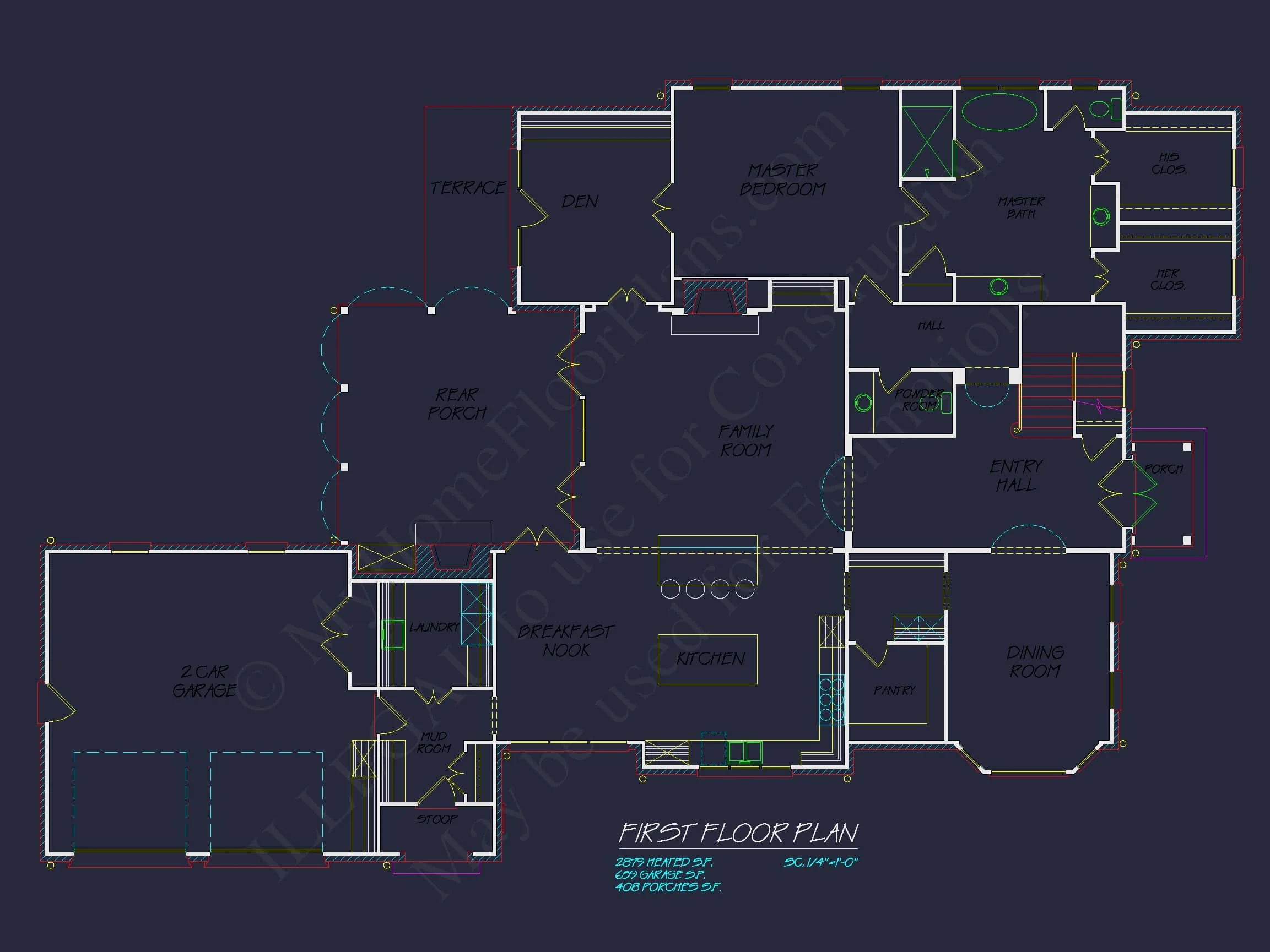 Colonial Home Floor Plan 5-Bed,4-Bath,2-Story Blueprint (2)