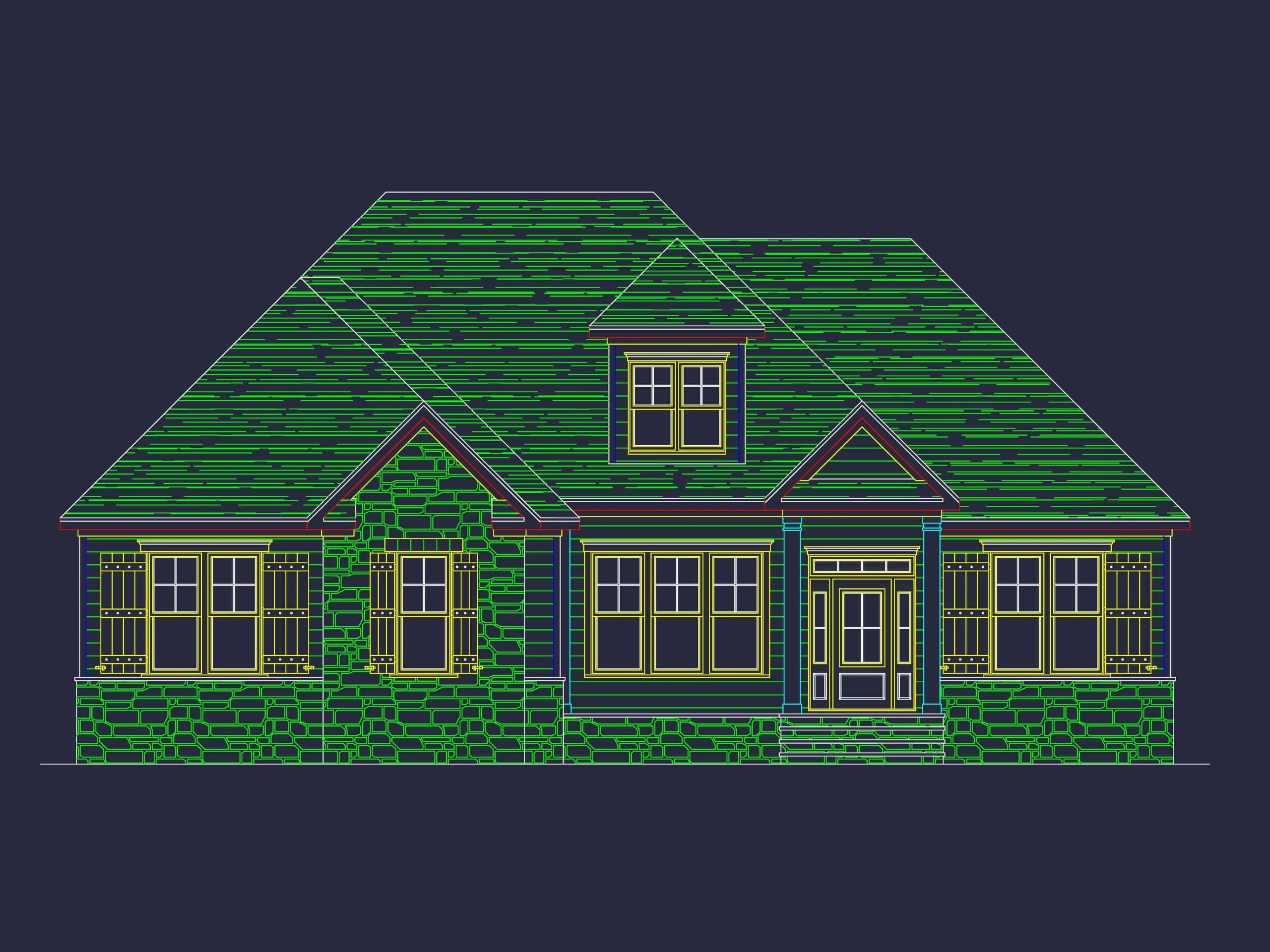 14-1057 HOUSE PLAN - Traditional Craftsman House Floor Plan with CAD Designs 3 Traditional Craftsman Home Floor Plan with Functional Layout