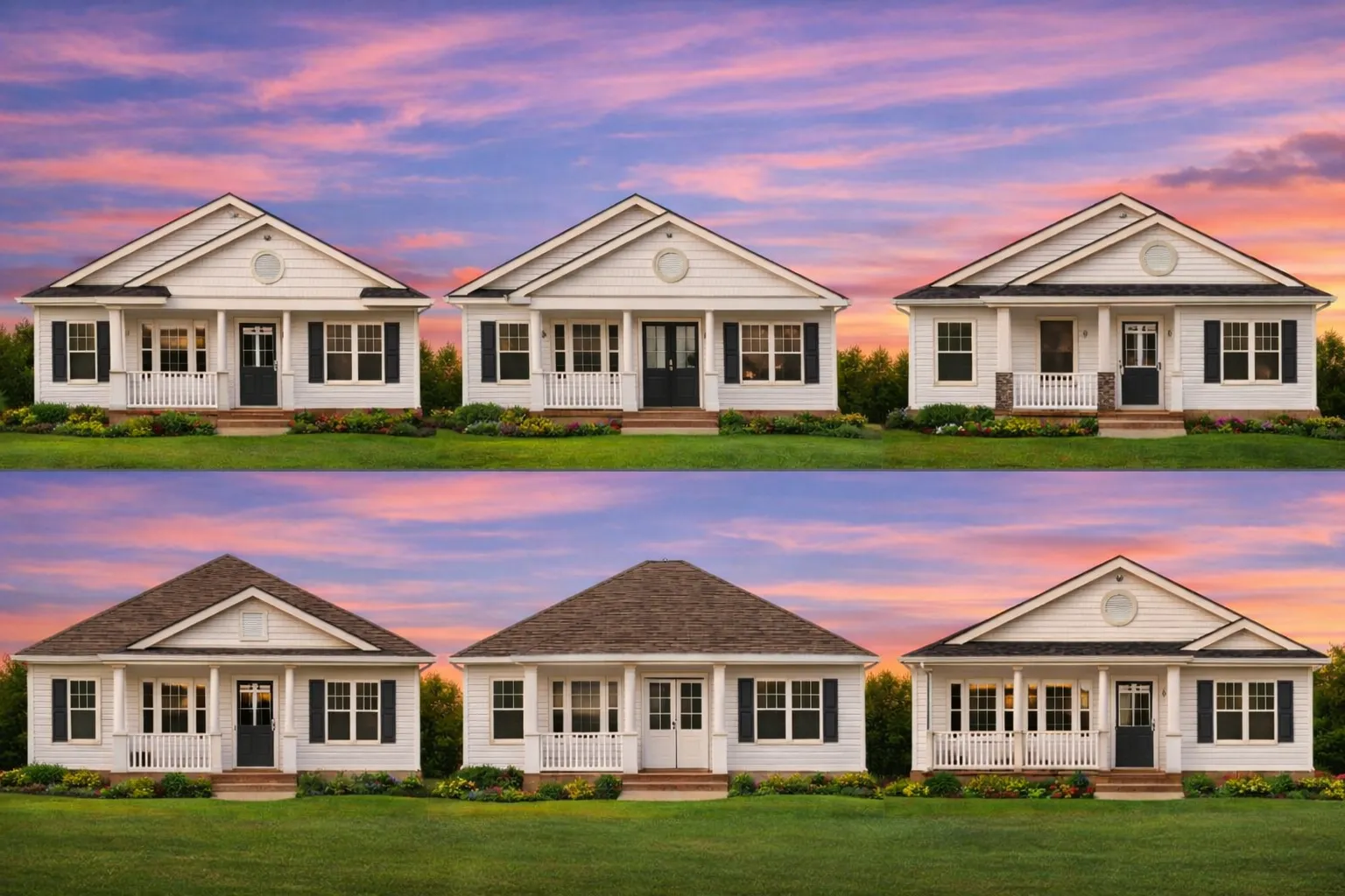 Front elevation of a Traditional Cottage style home featuring horizontal siding, shingle gable accent, black shutters, and a welcoming covered porch