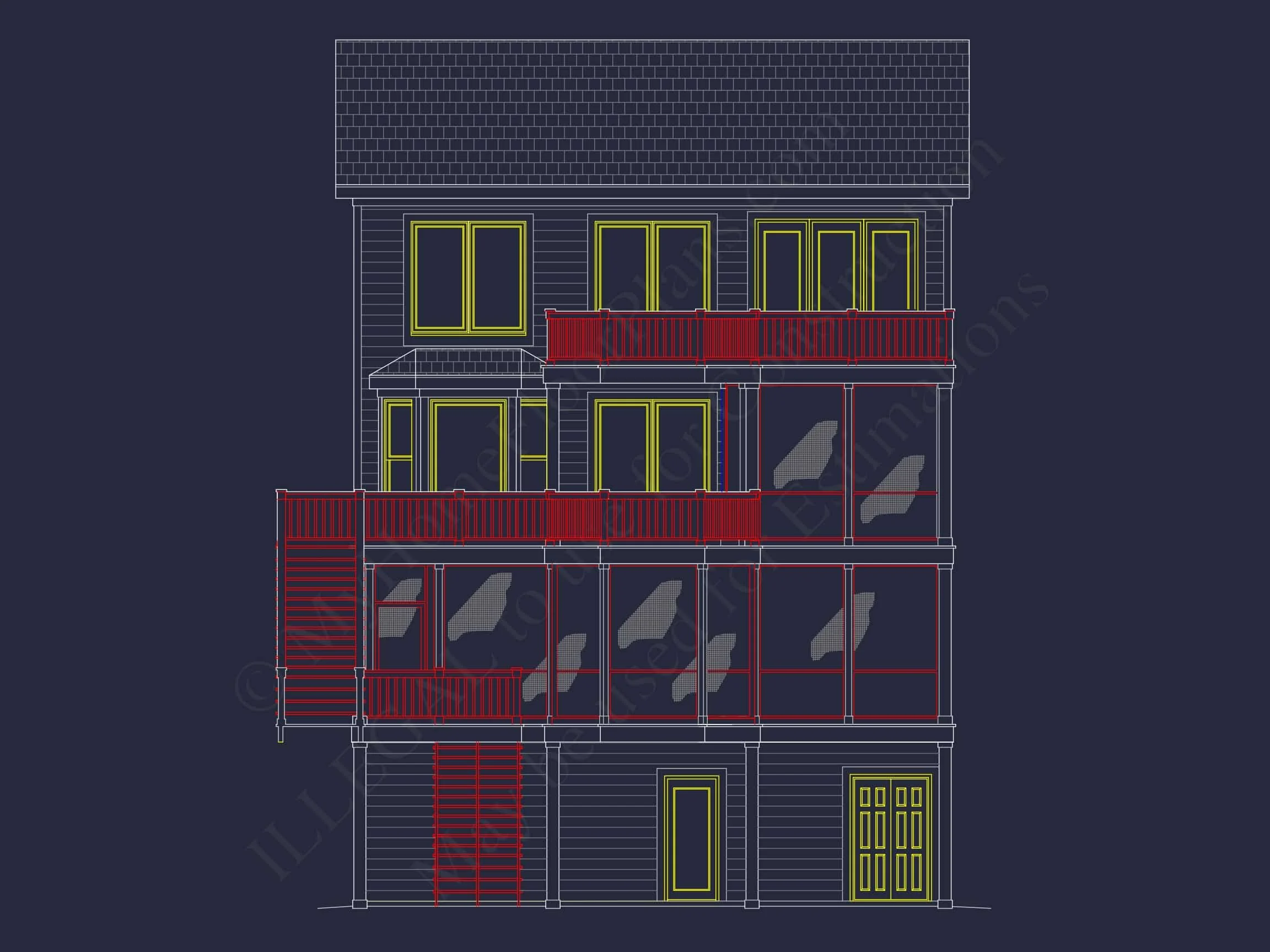 9-1754 HOUSE PLAN - Modern Beach House Plan with 3 Floors, CAD Blueprint Designs 5 Modern 3-Story Beach House Plan with 5 Bedrooms and Open Floor Layout