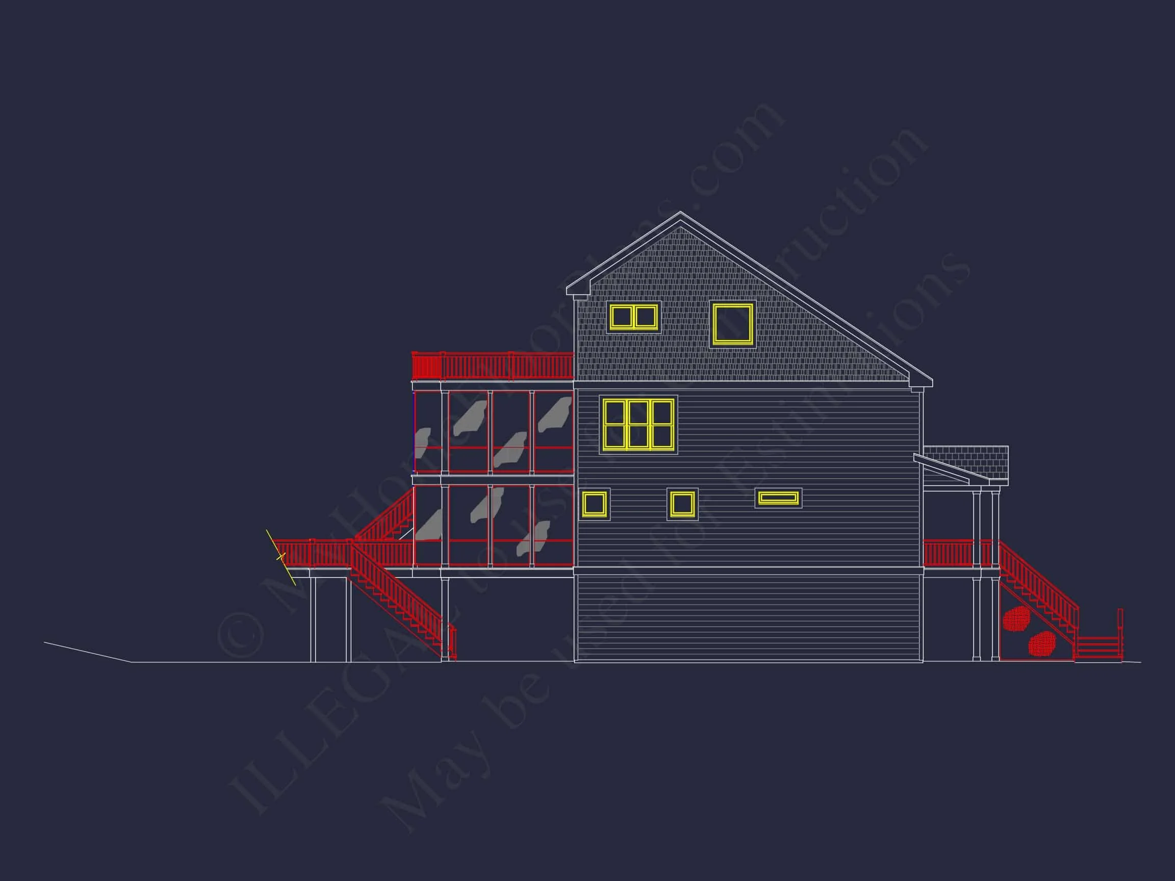 9-1754 HOUSE PLAN - Modern Beach House Plan with 3 Floors, CAD Blueprint Designs 7 Modern 3-Story Beach House Plan with 5 Bedrooms and Open Floor Layout