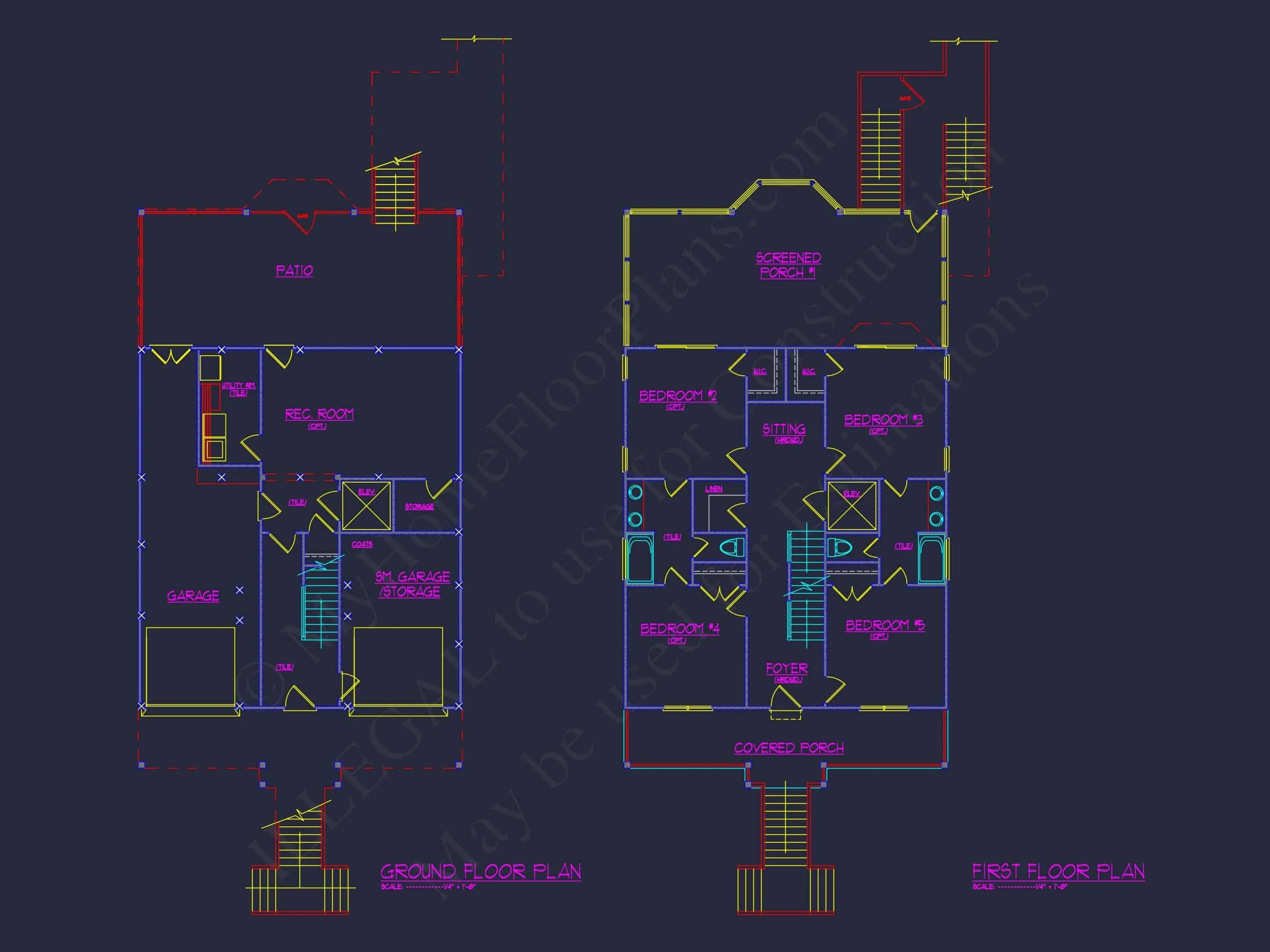 9-1754 HOUSE PLAN - Modern Beach House Plan with 3 Floors, CAD Blueprint Designs 8 Modern 3-Story Beach House Plan with 5 Bedrooms and Open Floor Layout