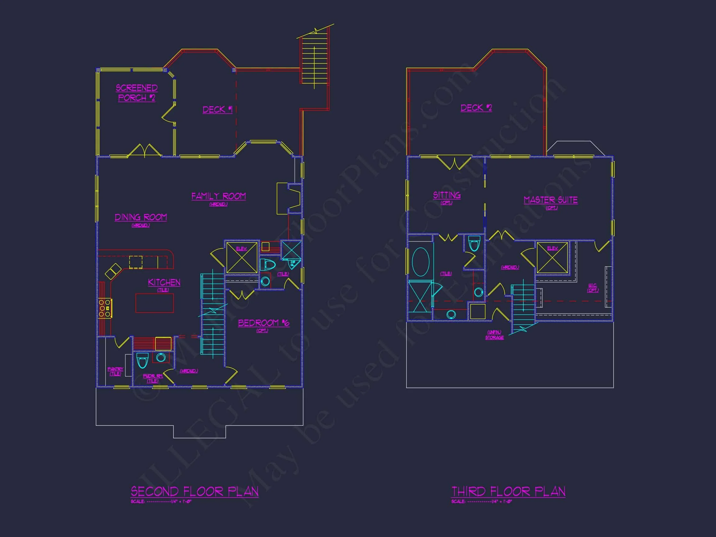 9-1754 HOUSE PLAN - Modern Beach House Plan with 3 Floors, CAD Blueprint Designs 9 Modern 3-Story Beach House Plan with 5 Bedrooms and Open Floor Layout