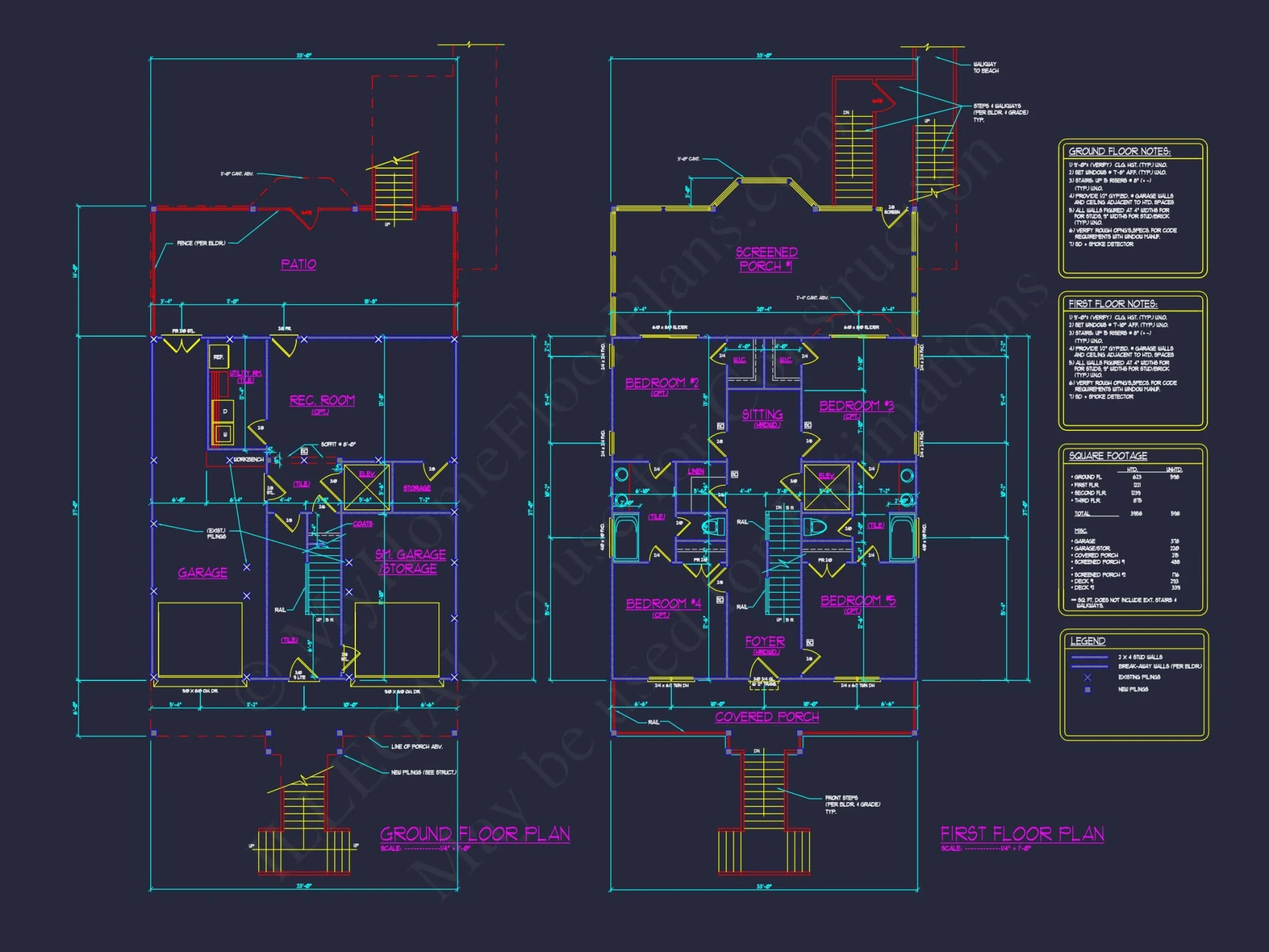 Modern 3-Story Beach House Plan with 5 Bedrooms and Open Floor Layout