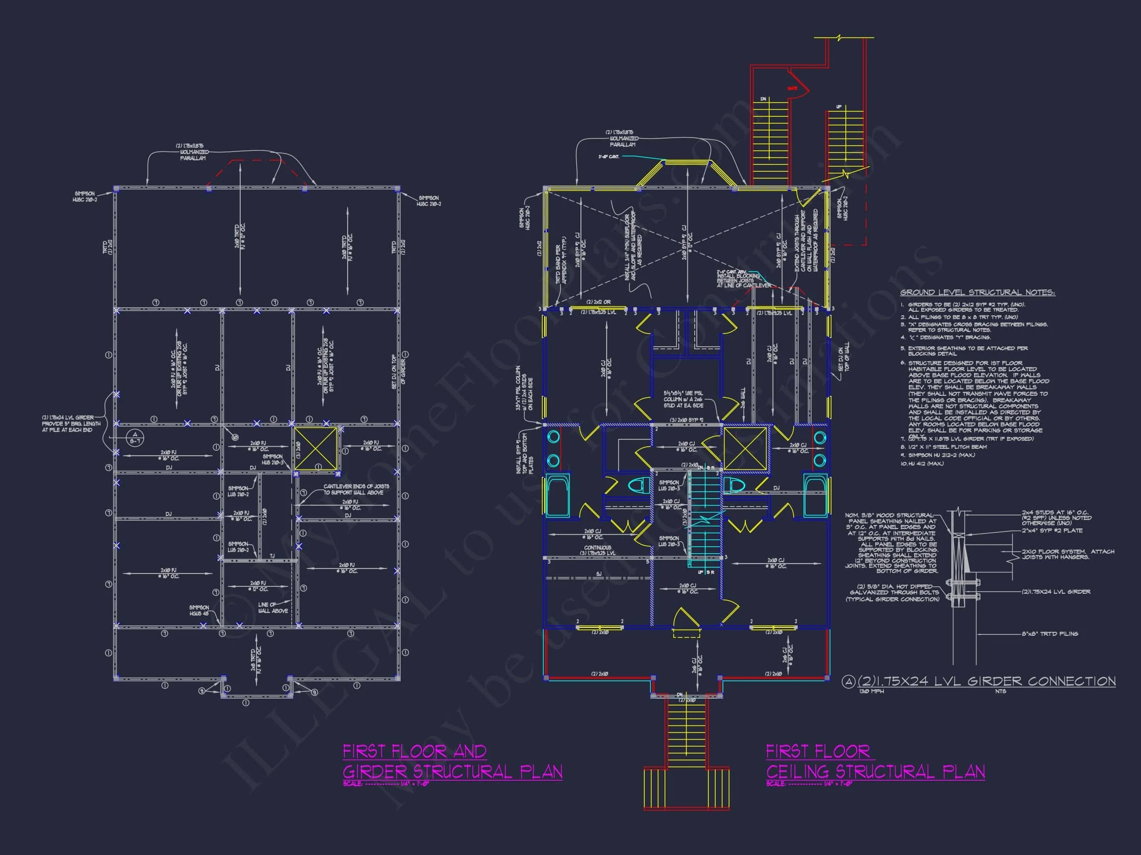 9-1754 HOUSE PLAN - Modern Beach House Plan with 3 Floors, CAD Blueprint Designs 13 Modern 3-Story Beach House Plan with 5 Bedrooms and Open Floor Layout