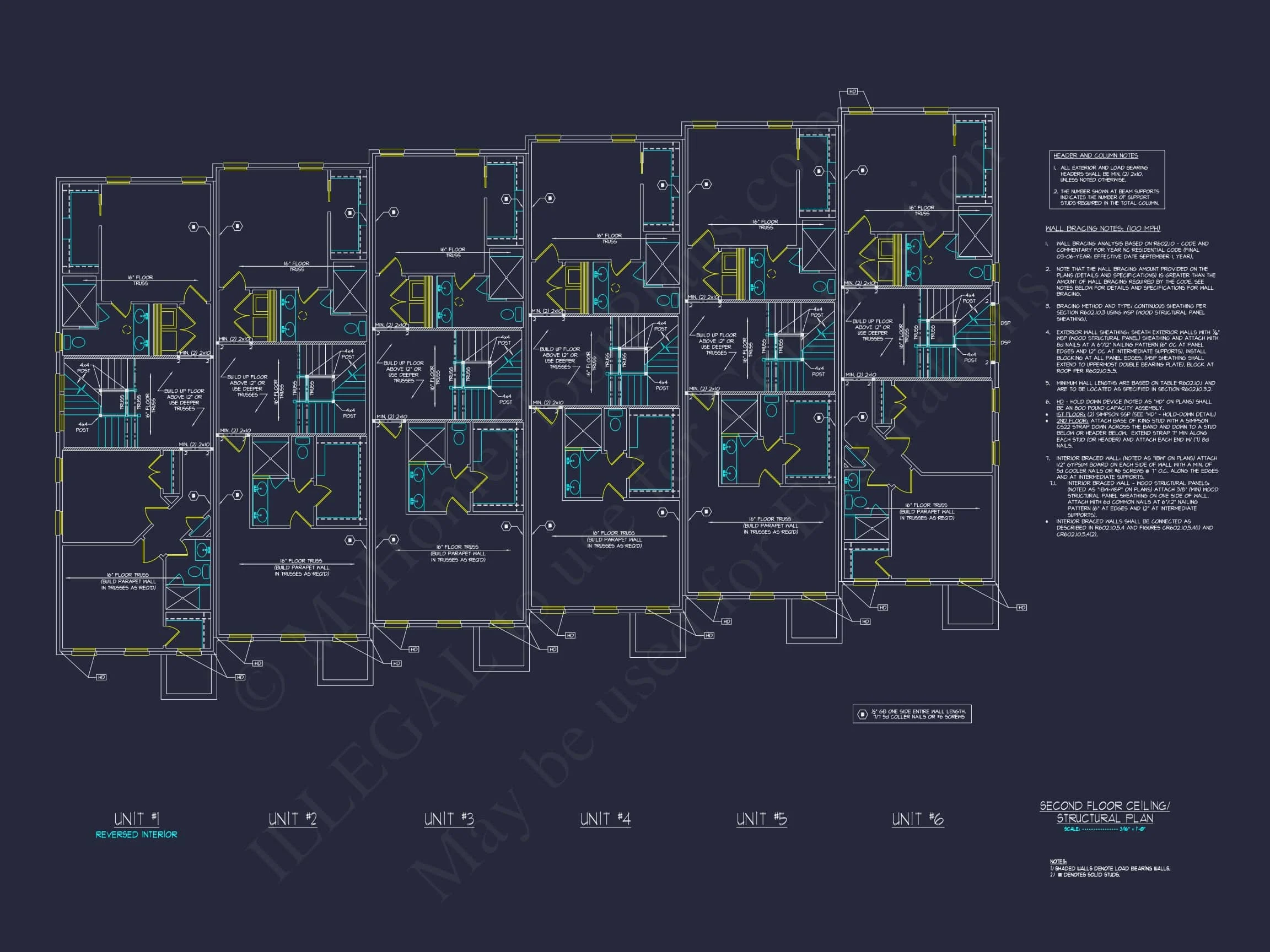 17-1865 6-UNIT TOWNHOUSE PLAN - Georgian Home Plan - 4-Bed, 4-Bath, 4,500 SF 6 Modern Townhome Floor Plan with CAD Architecture Design