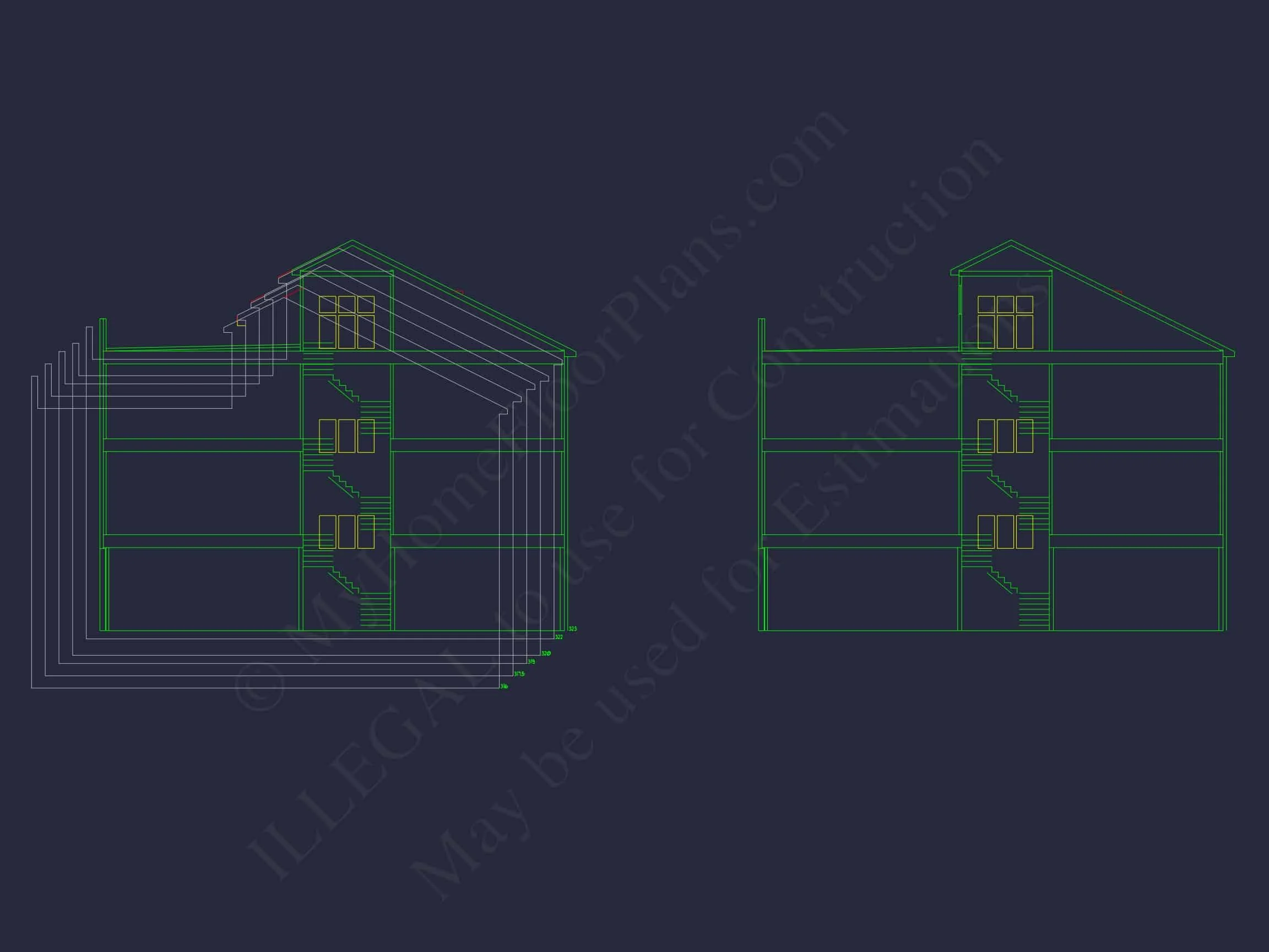17-1865 6-UNIT TOWNHOUSE PLAN - Georgian Home Plan - 4-Bed, 4-Bath, 4,500 SF 19 Modern Townhome Floor Plan with CAD Architecture Design