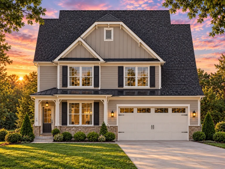 1 Bedroom House Plans 6 Front view of Modern Farmhouse style home featuring board and batten siding, horizontal lap siding, stone wainscoting, and a welcoming covered porch entry