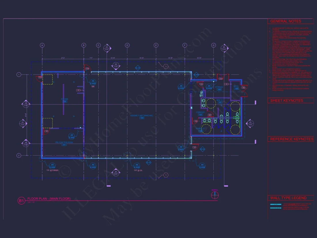 Modern Assembly Hall Floor Plan & CAD Architecture Design
