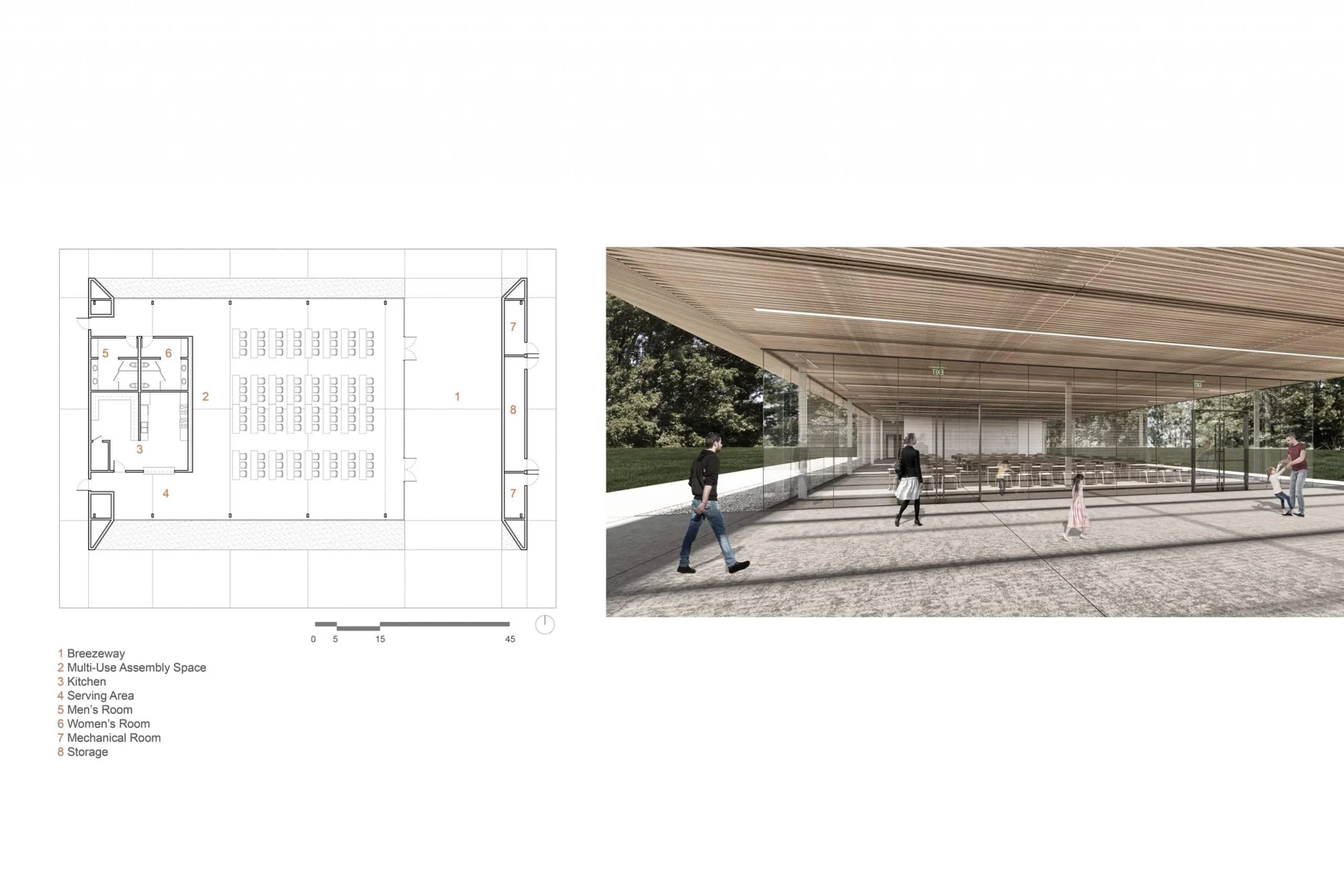 Modern Assembly Hall Floor Plan & CAD Architecture Design