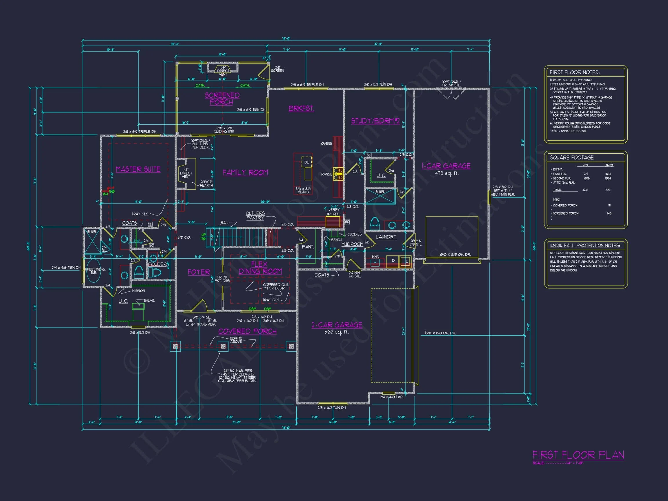 15-1588 HOUSE PLAN - Craftsman House Plan - 4-Bed, 3-Bath, 3,000 SF 33 Versatile 1-Story House Plan with CAD Designs & Open Layout