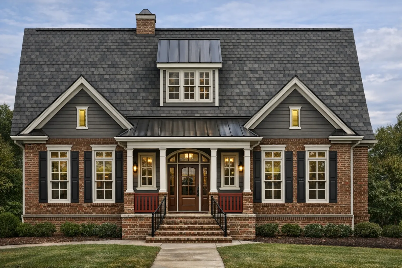 European House Plans 9 Cape Cod style home with steep gable roof, dormer, and central entry porch