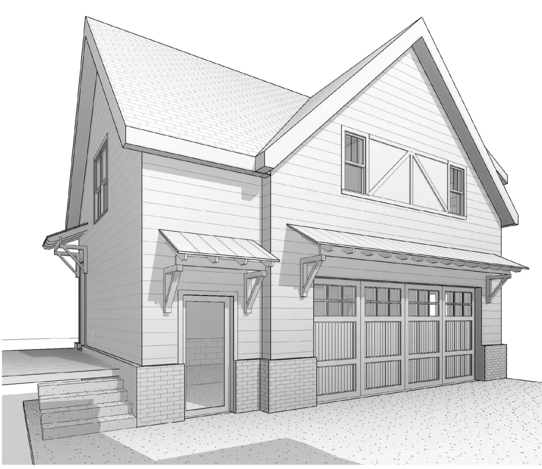 Modern 2-Story Garage with Living Space | Compact House Plan with CAD Blueprints
