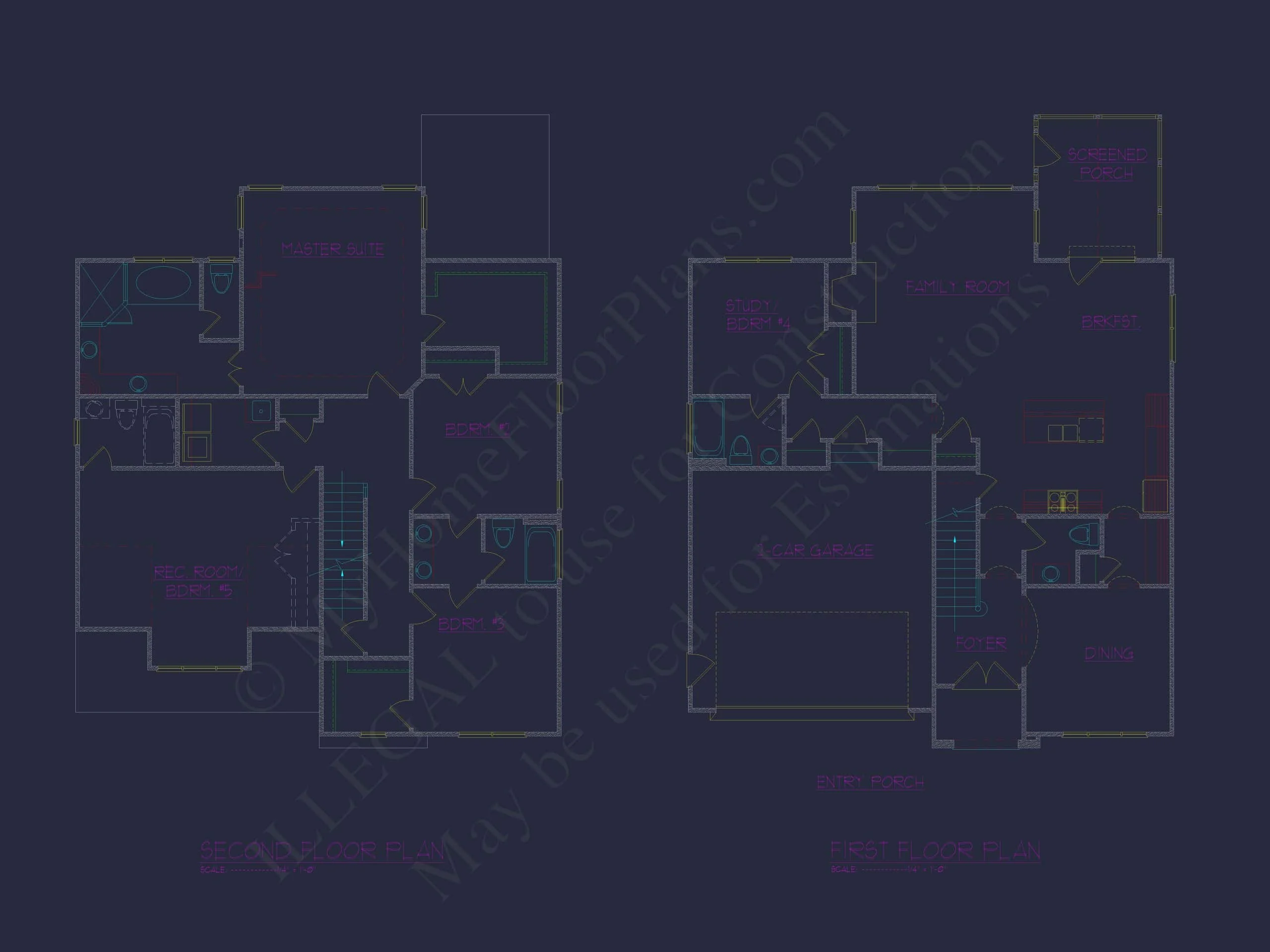 10-1432 HOUSE PLAN - Elegant Colonial Revival House Blueprint with CAD Floor Plan 4 Elegant Colonial Revival Home Plan with 2,744 Sq Ft and Open Layout