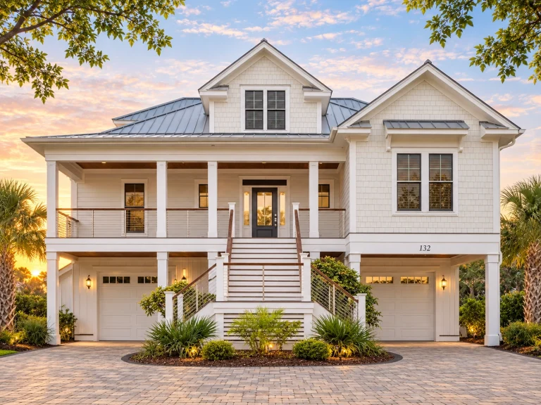 House Plans with Bedrooms on Upper Floor 11 Front elevation of a Traditional Colonial New American style home with horizontal siding, brick foundation, shutters, and covered entry porch