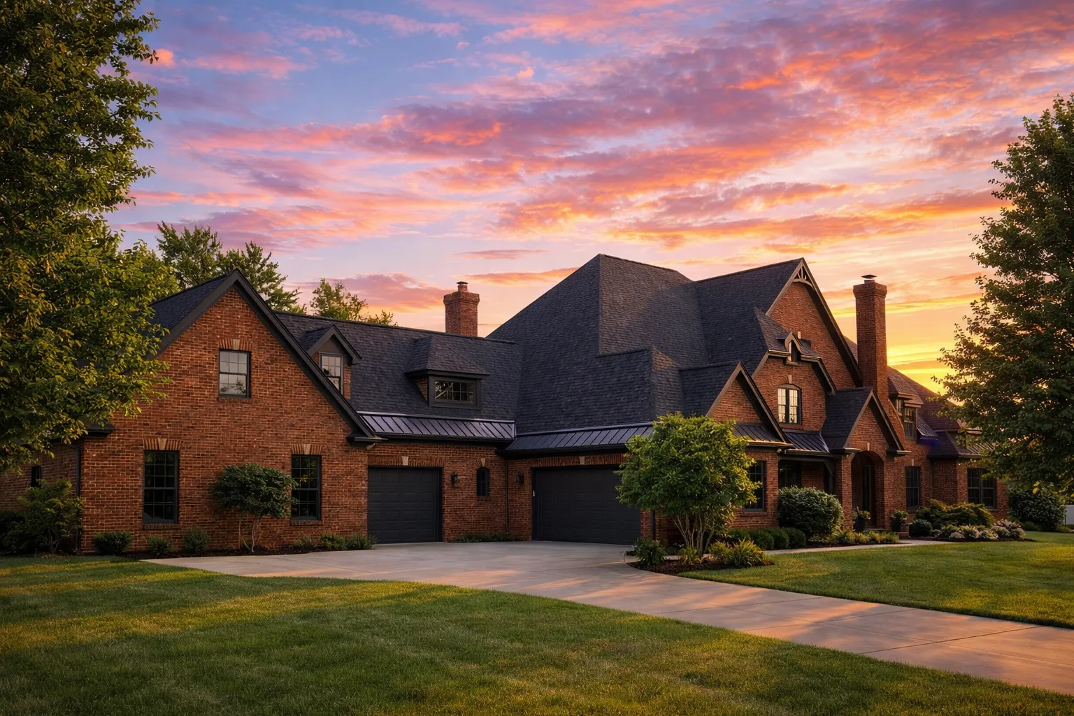 Foyer House Plans 9 Front elevation of a Traditional New American suburban house featuring stone entry, painted brick accents, lap siding, and a symmetrical roofline