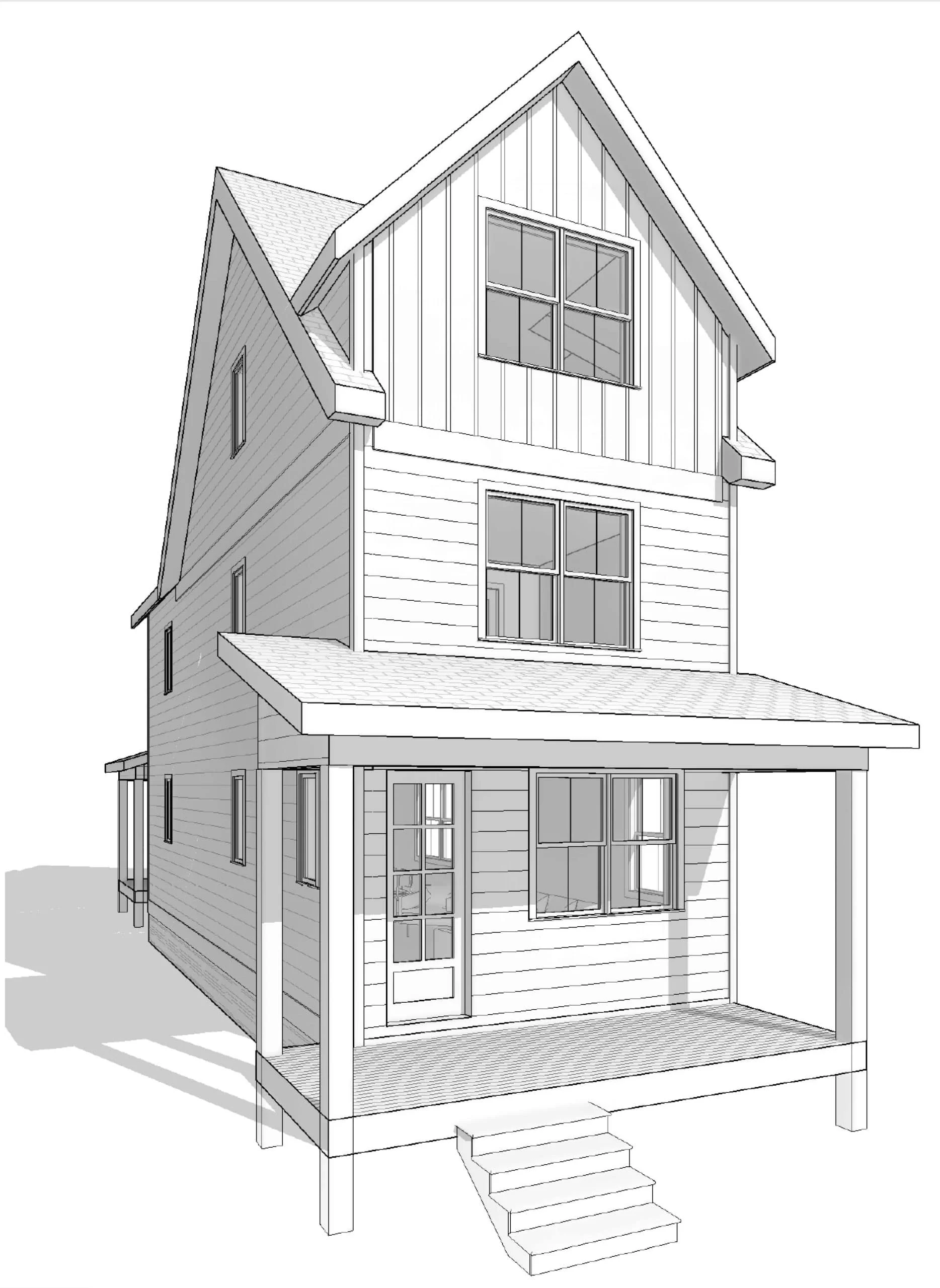 20-1678 HOUSE PLAN - Efficient 3-Story House Floor Plan with CAD Architecture Designs 2 Efficient 3-Story House Plan with Craftsman Charm and CAD Blueprints