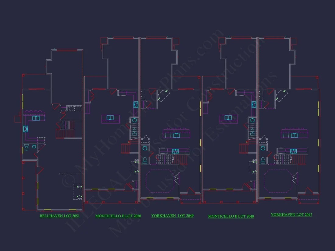 Colonial Revival Townhome Floor Plan with CAD Designs