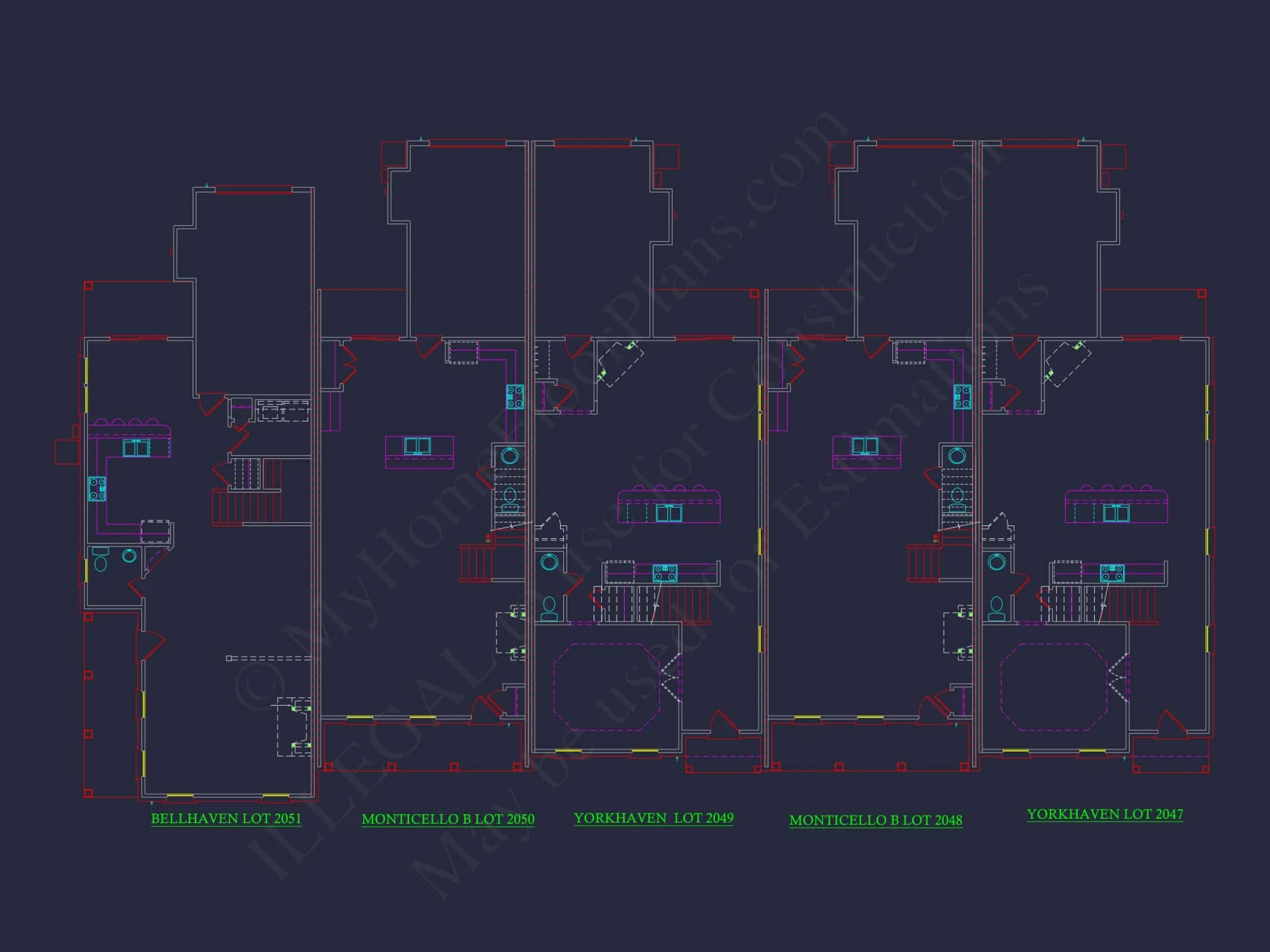 Colonial Revival Townhome Floor Plan with CAD Designs