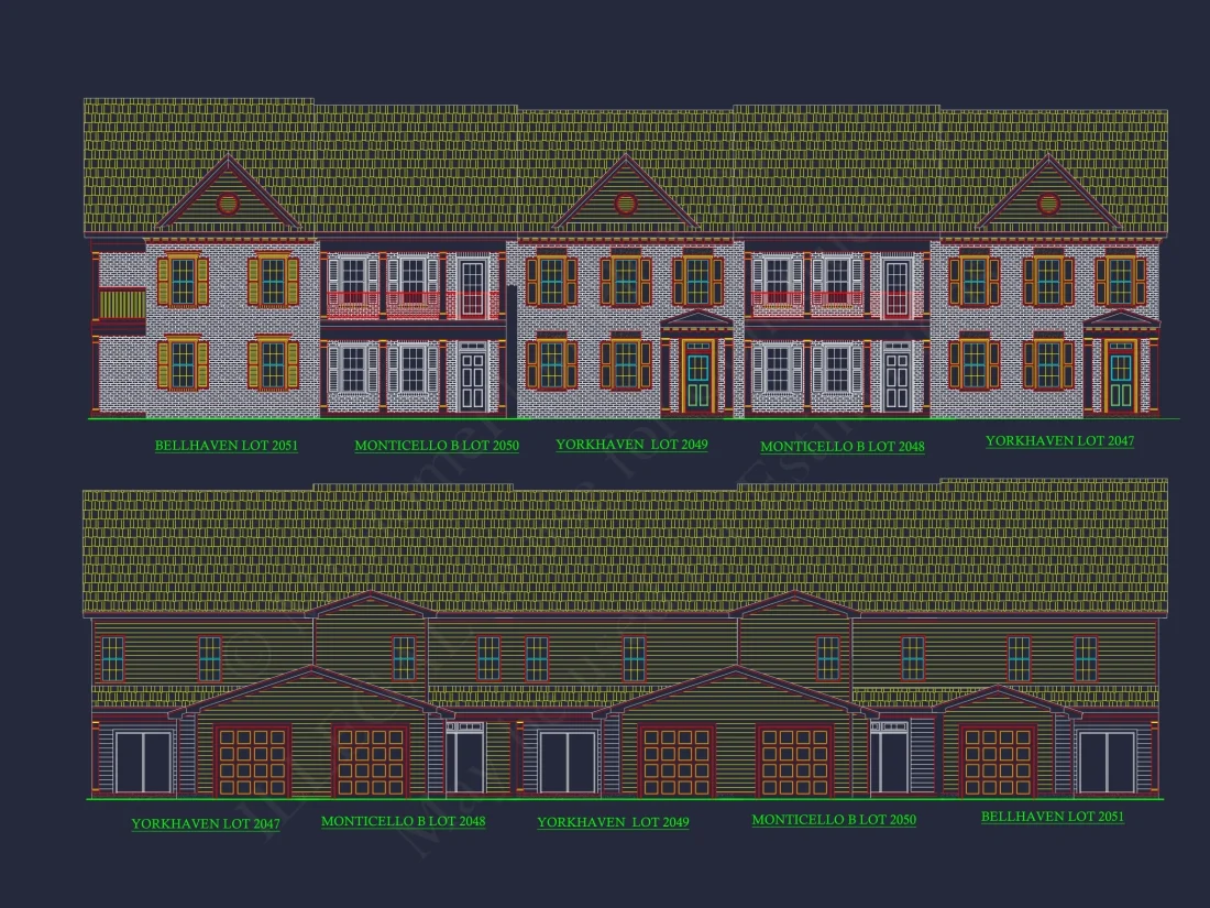 Colonial Revival Townhome Floor Plan with CAD Designs