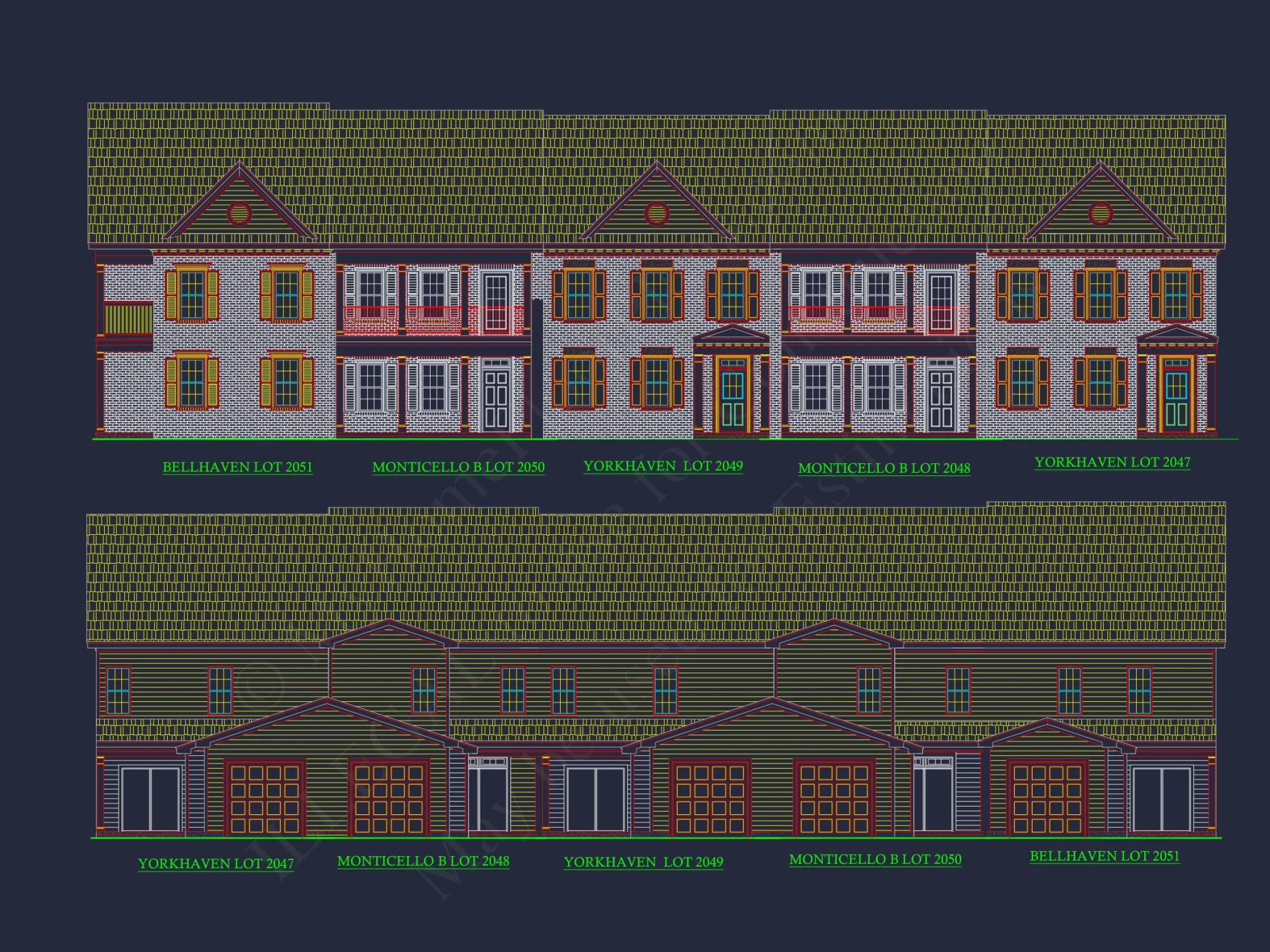 Colonial Revival Townhome Floor Plan with CAD Designs