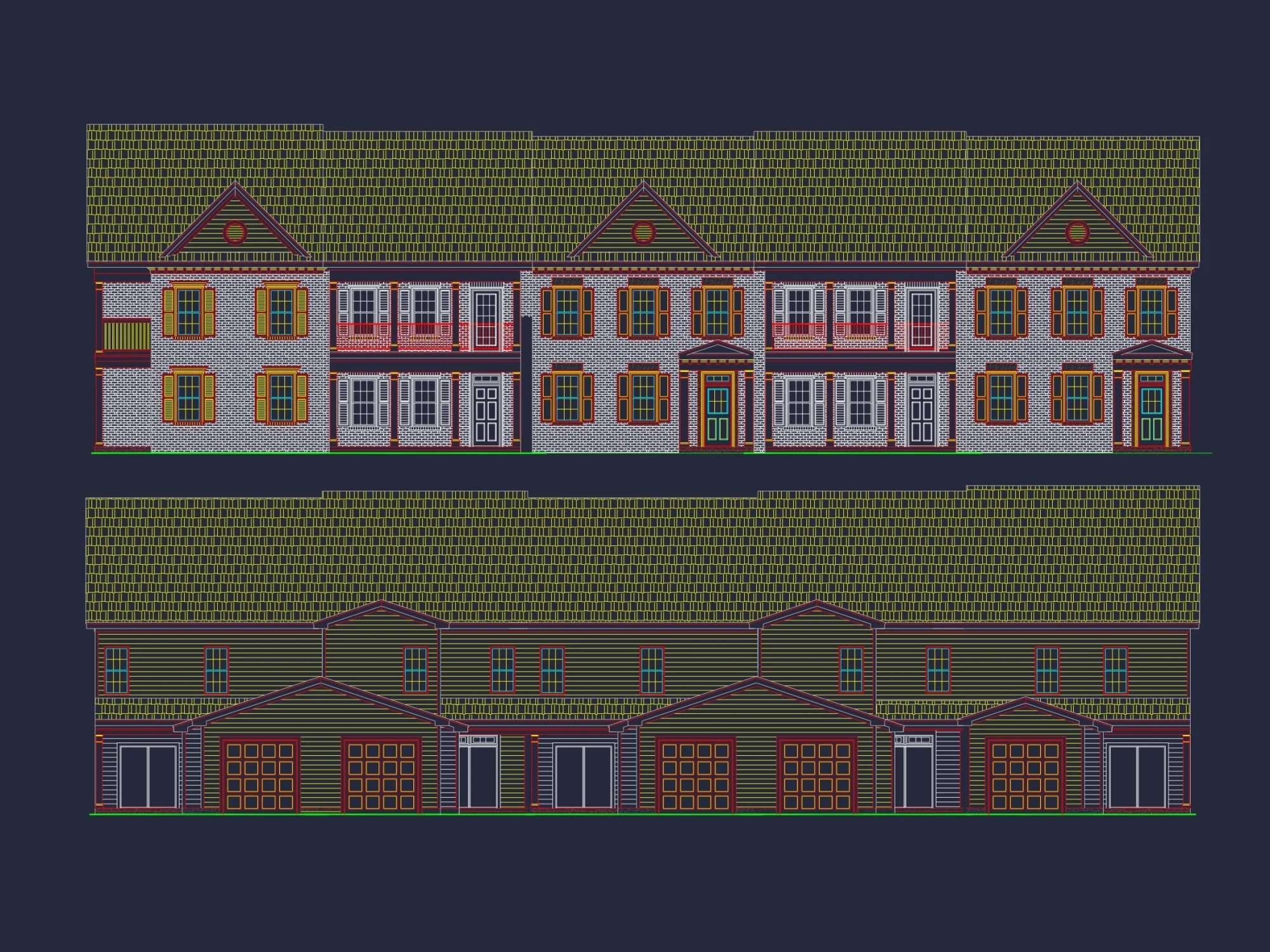 Colonial Revival Townhome Floor Plan with CAD Designs